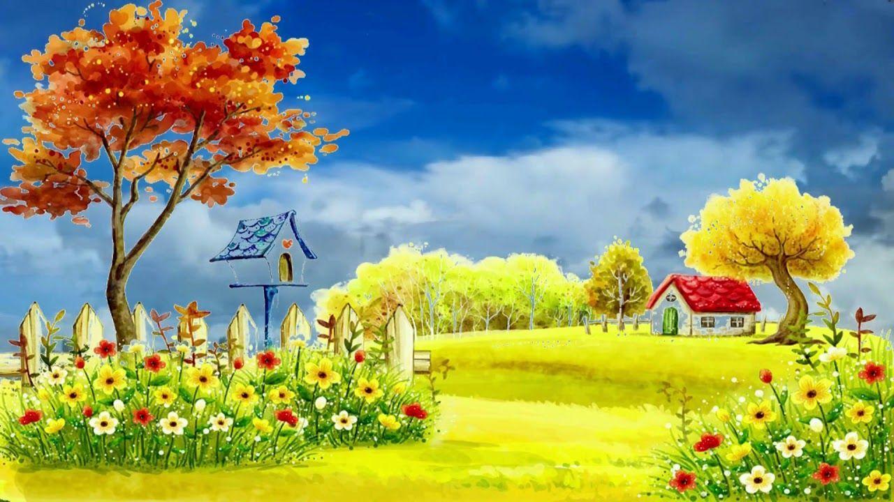 1280x720 Beautiful 3D Animation with Nature Autumn Village, 3D Background V. Beautiful landscape wallpaper, Green screen video background, Digital photography background