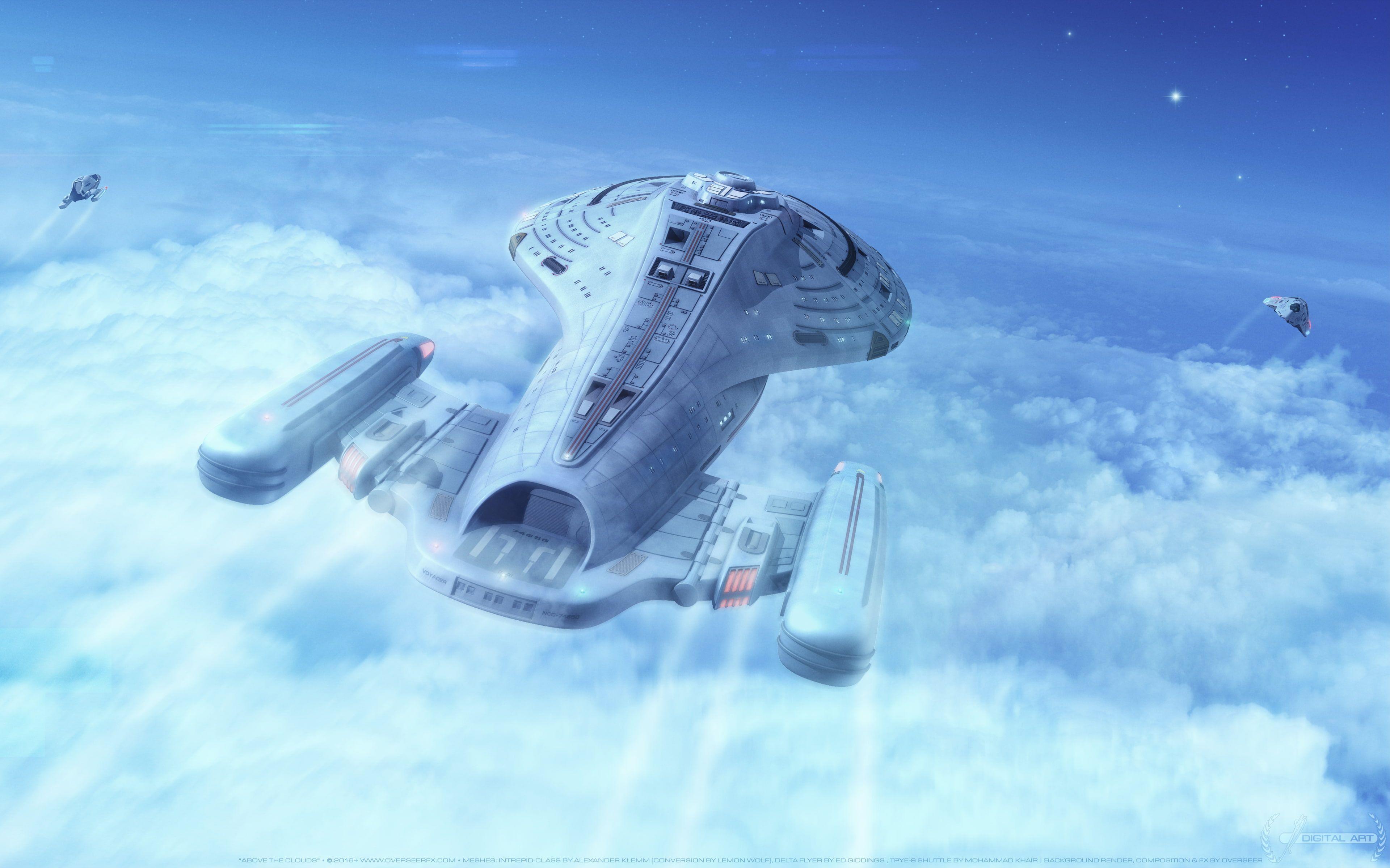 3840x2400 4K Star Trek Above clouds Space craft #Voyager #Flight K #wallpaper #hdwallpaper #desktop. Star trek voyager, Star trek, Star trek starships