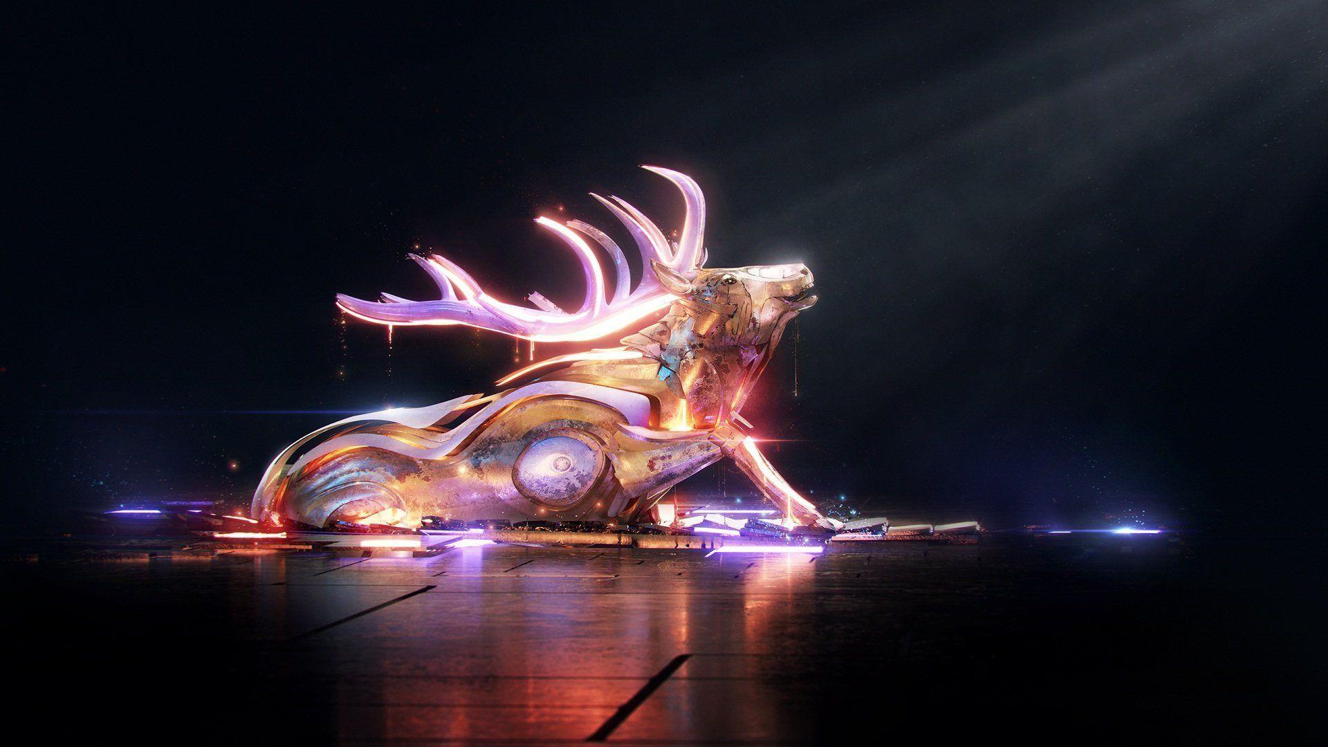 1920x1080 Abstract Bull Rocking With Colorful Lights At Night Wallpaper