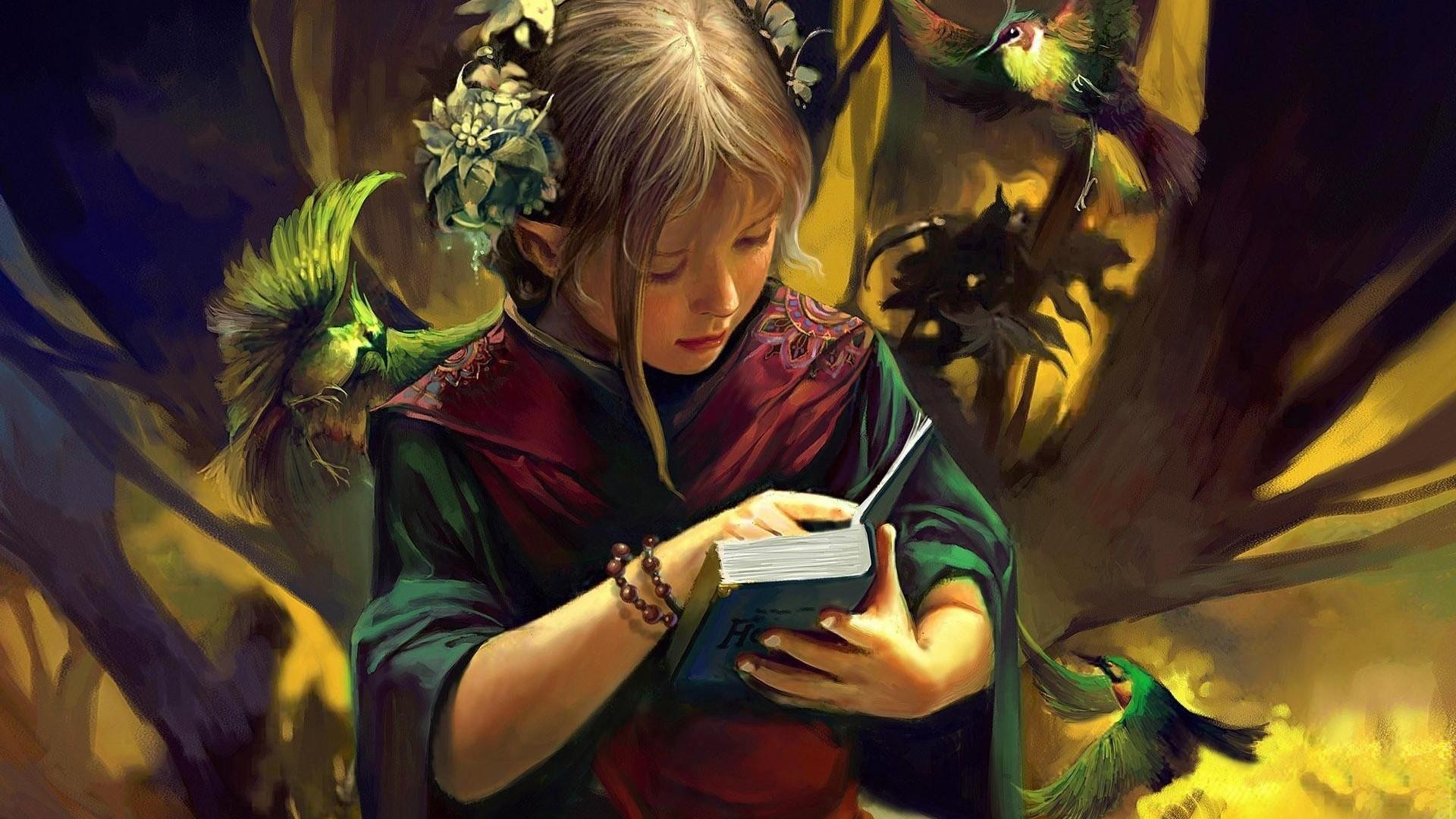 1920x1080 Girl Reading Book Fantasy Art 1080P Laptop Full HD Wallpaper, HD Fantasy 4K Wallpaper, Image, Photo and Background