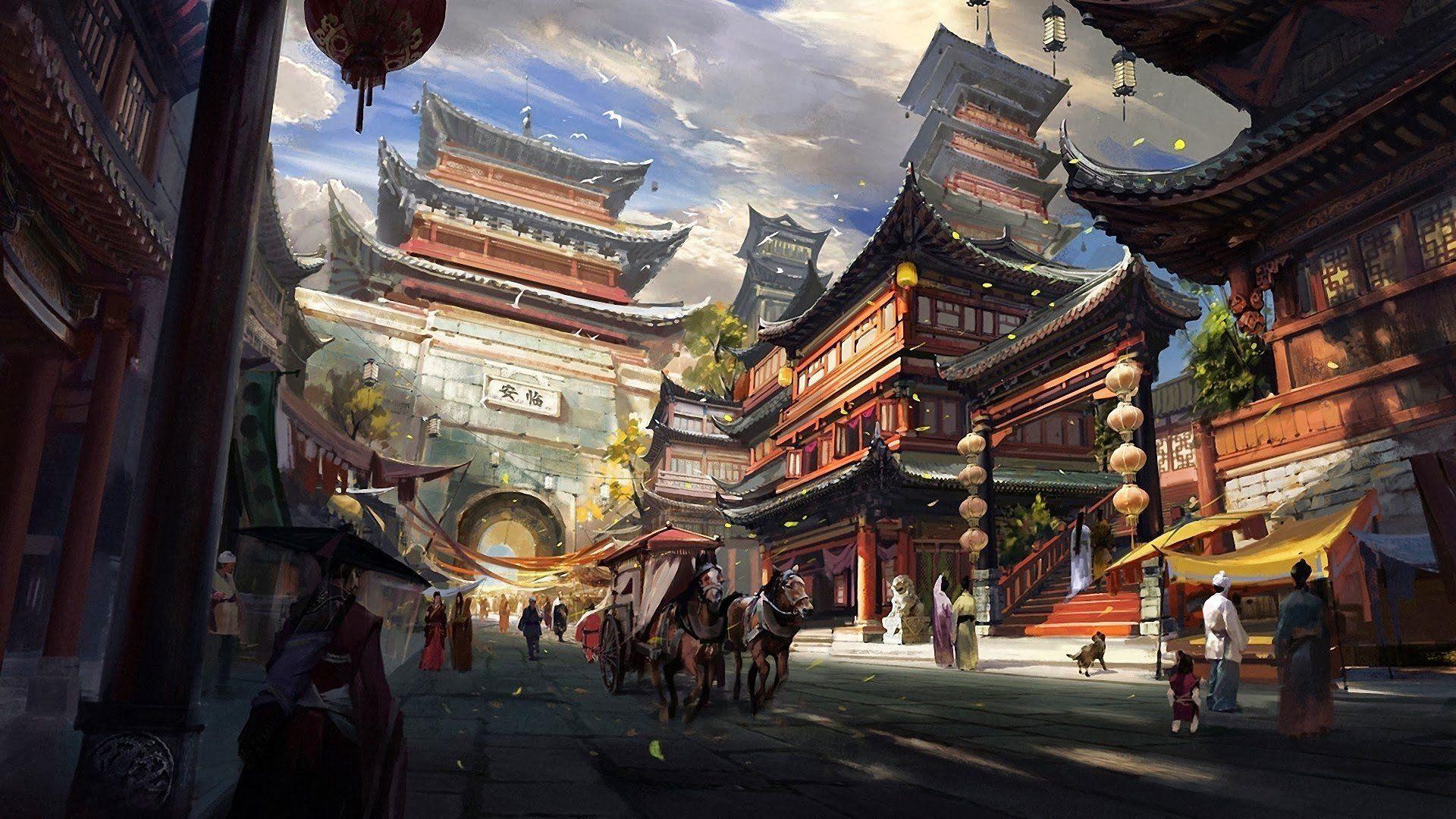 1920x1080 Chinese architecture, Artwork, Asian HD Wallpaper / Desktop and Mobile Image & Photo