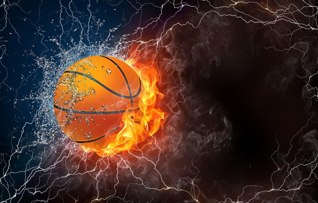 1332x850 Wallpaper water, light, darkness, fire, lightning, the ball, Abstraction, basketball image for desktop, section рендеринг