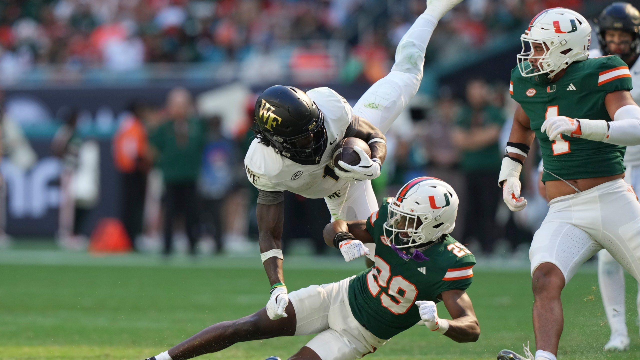 2560x1440 No. 11 Miami Pulls Away Late To Beat Wake Forest 42 14 And Move One Win From The ACC Title Game