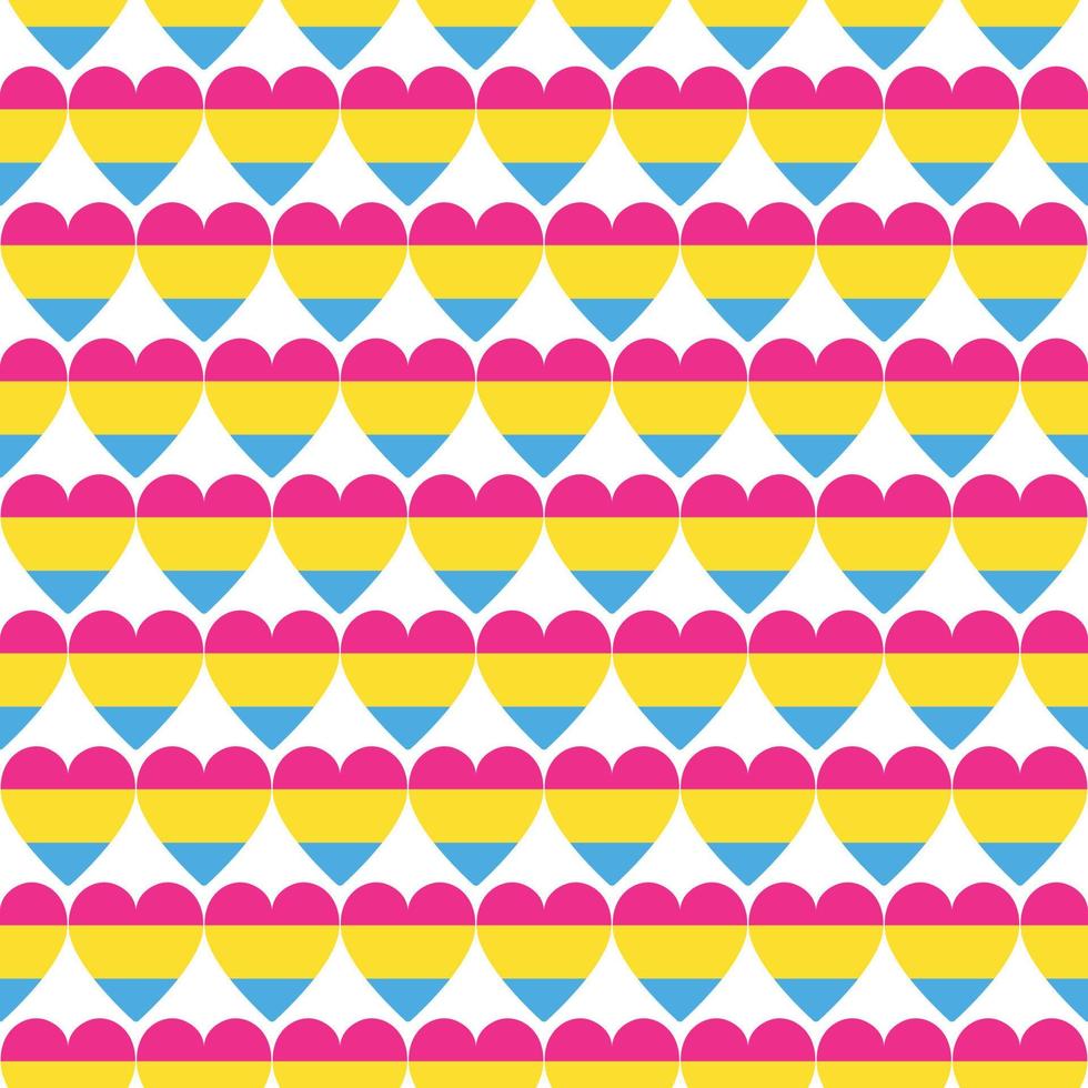 980x980 Seamless pattern background with heart icon in colors of Pansexual Pride Flag. Pansexual Panromantic Awareness Day on 24 May vector backdrop