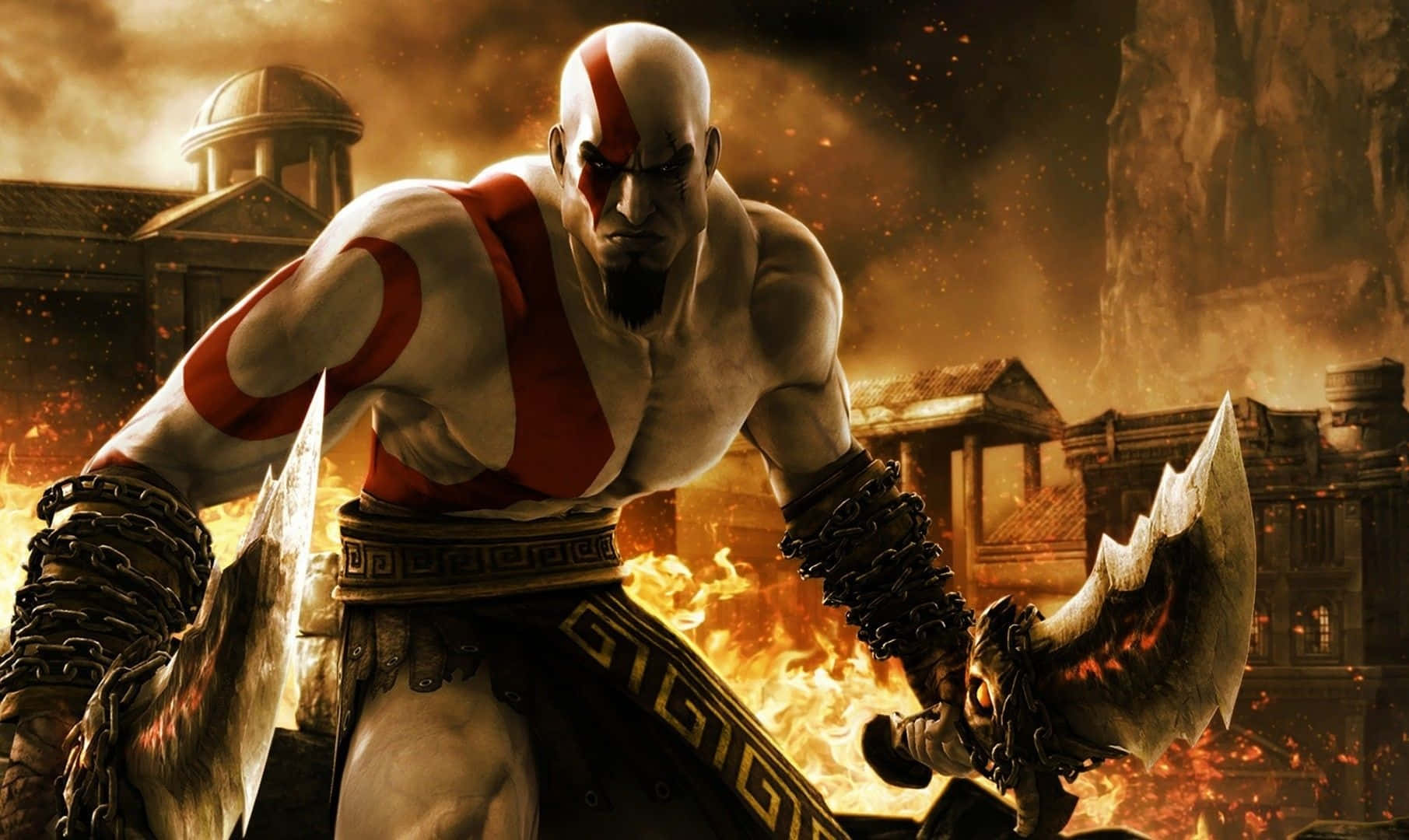 1811x1080 Download Kratos fights Zeus in God of War III Wallpaper