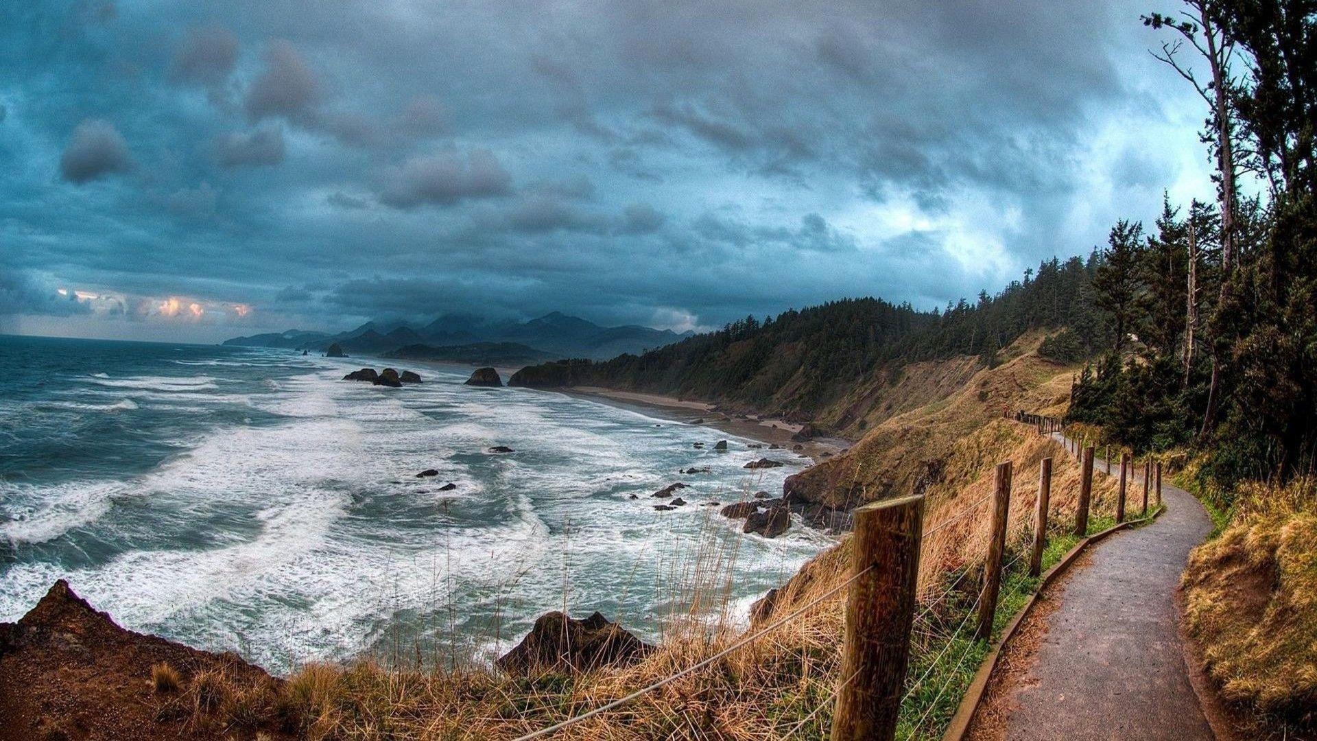 1920x1080 Sea Road Lengthwise Sea Clouds Landscape Wallpaper Background 53917 :