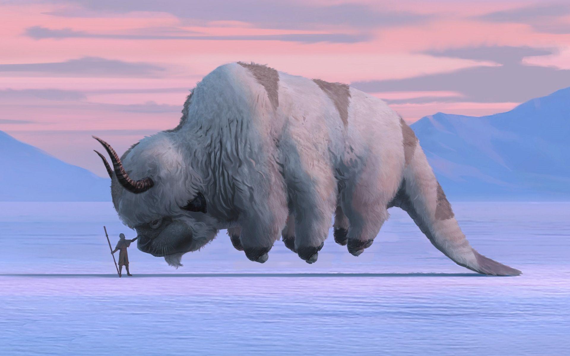 1920x1200 Artwork Fantasy Art Avatar Avatar The Last Airbender Aang Appa Bison Snow Winter Animals Fictional C Wallpaper:1920x1200
