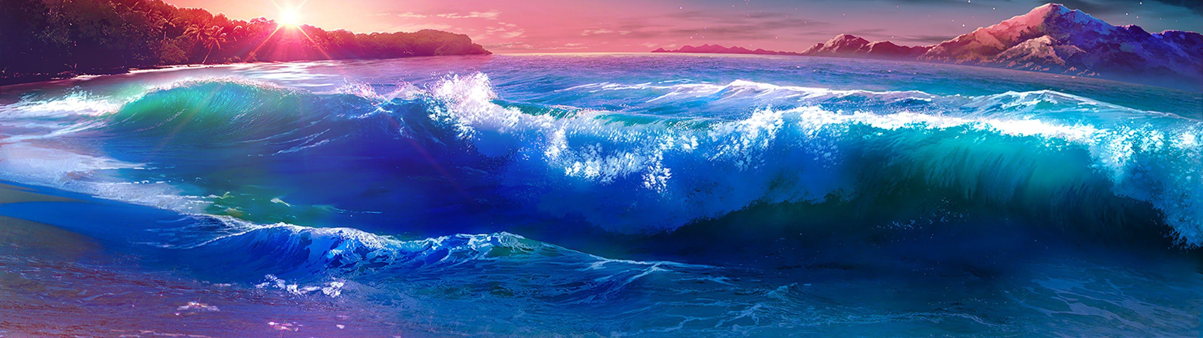 3840x1080 Zendha: 3 Monitor Wallpaper Beach