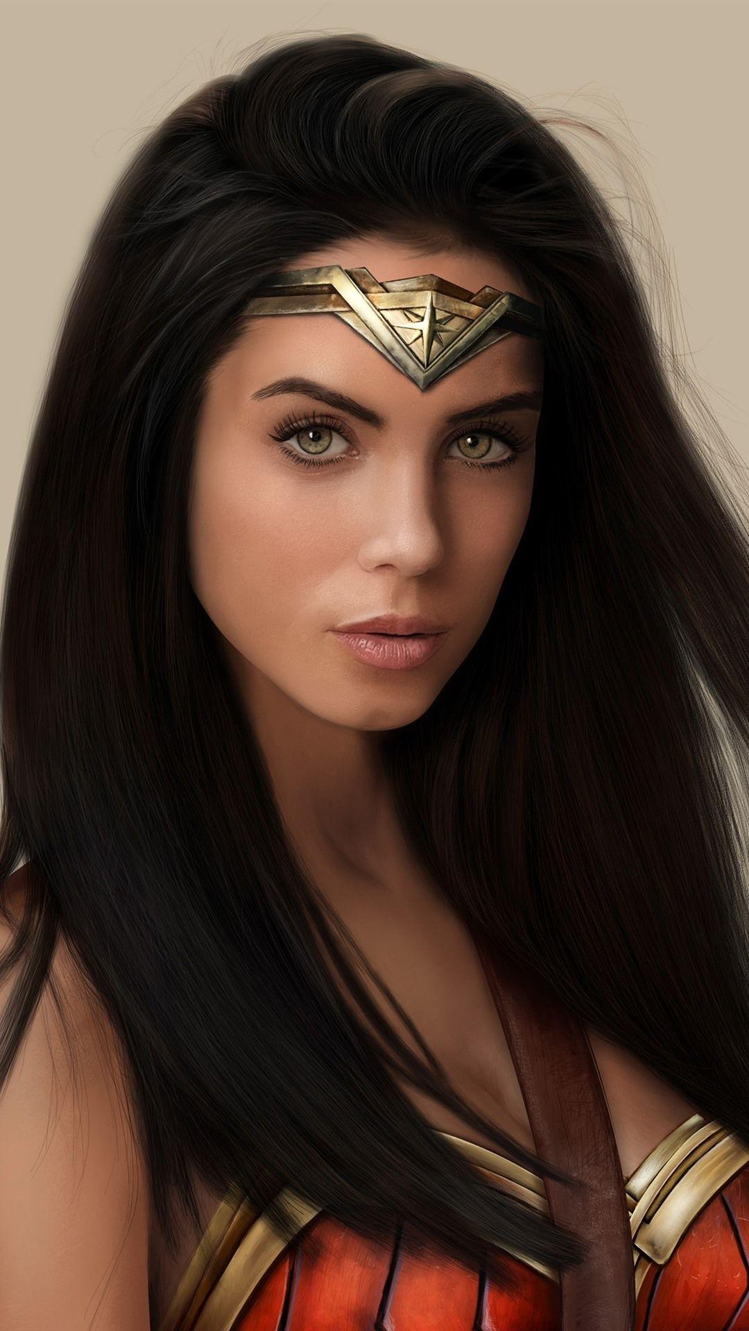 1080x1920 iPhone Wallpaper Wonder Woman, Superhero, Long Hair Valderrama Alvaréz Blue