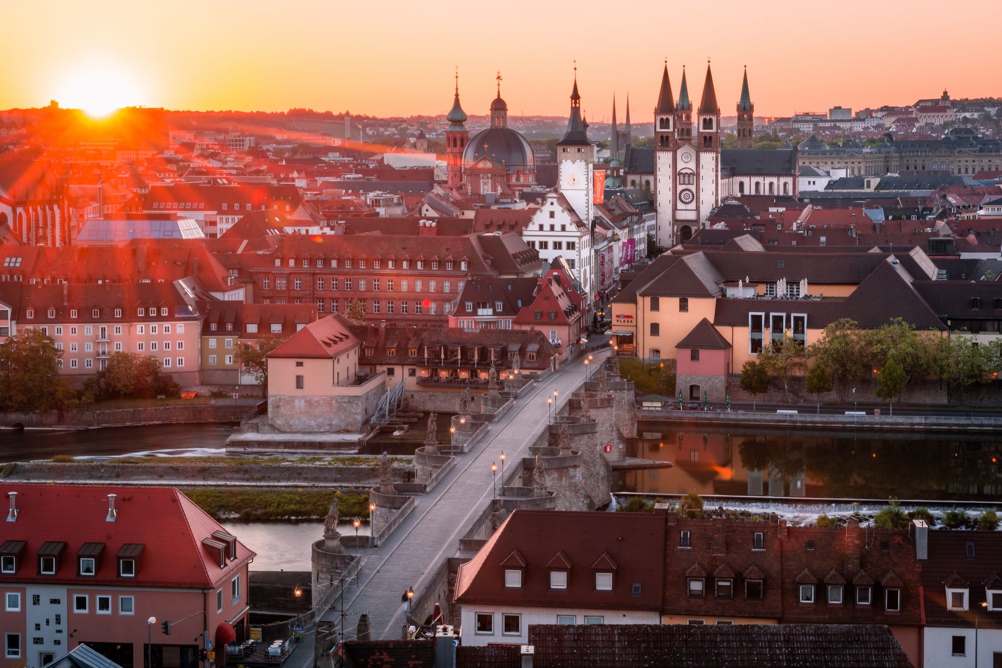 2048x1365 Download Wurzburg Germany Building Bridge Sunset Man Made City HD Wallpaperx1365