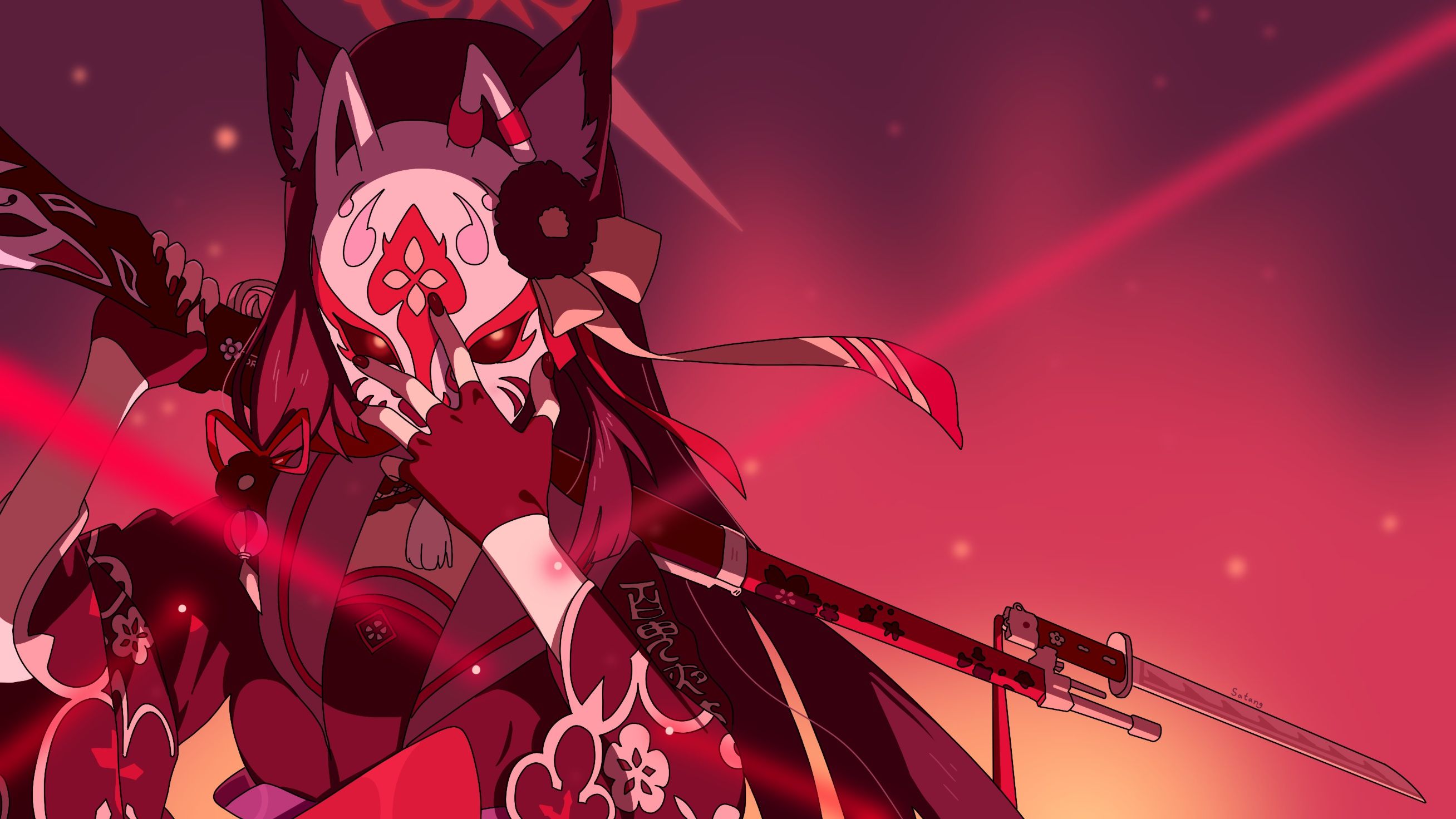 2616x1472 Wallpaper Wakamo Kosaka, girl, Blue Archive, rifle, mask, Fox for mobile and desktop, section игры, resolution 2616x1472