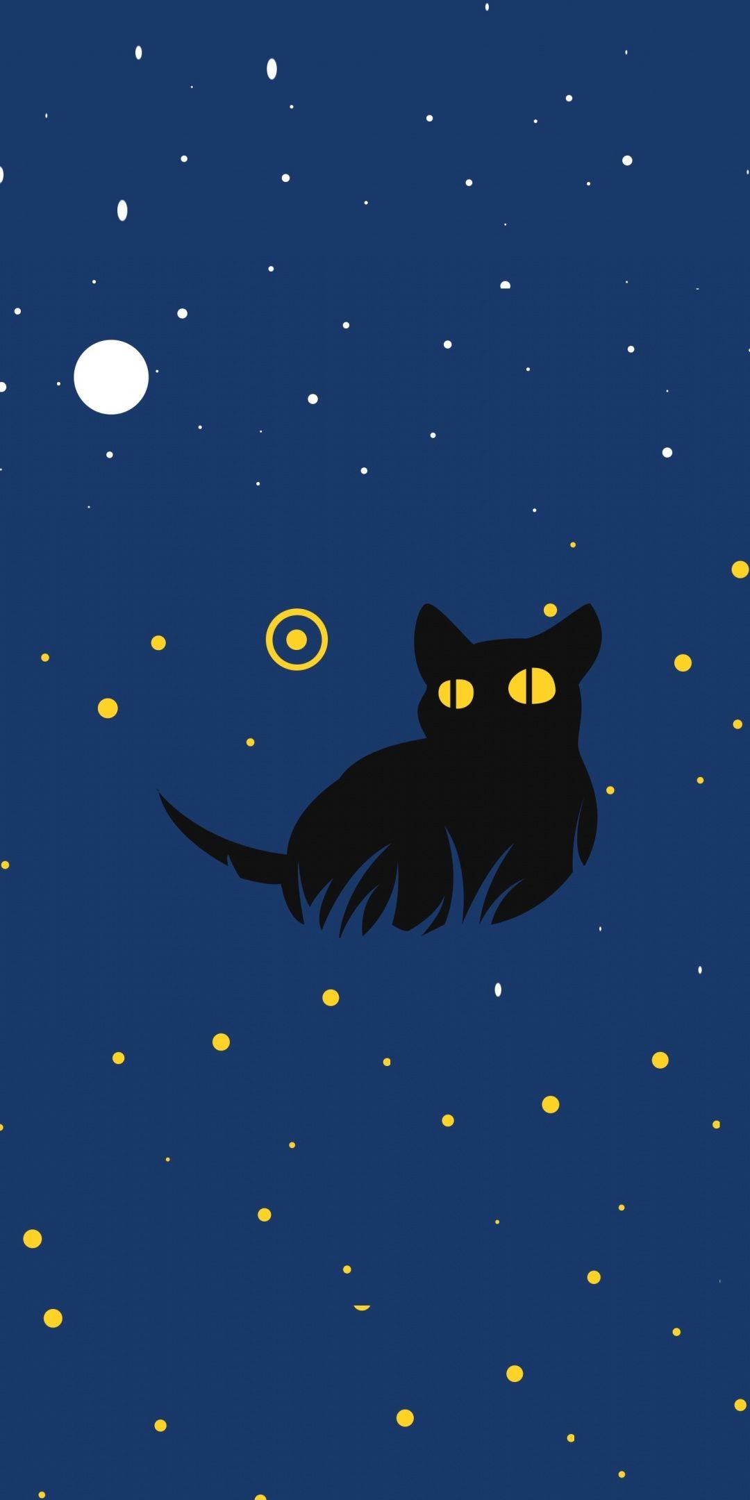 1080x2160 Cute Black Cat Wallpaper Phone