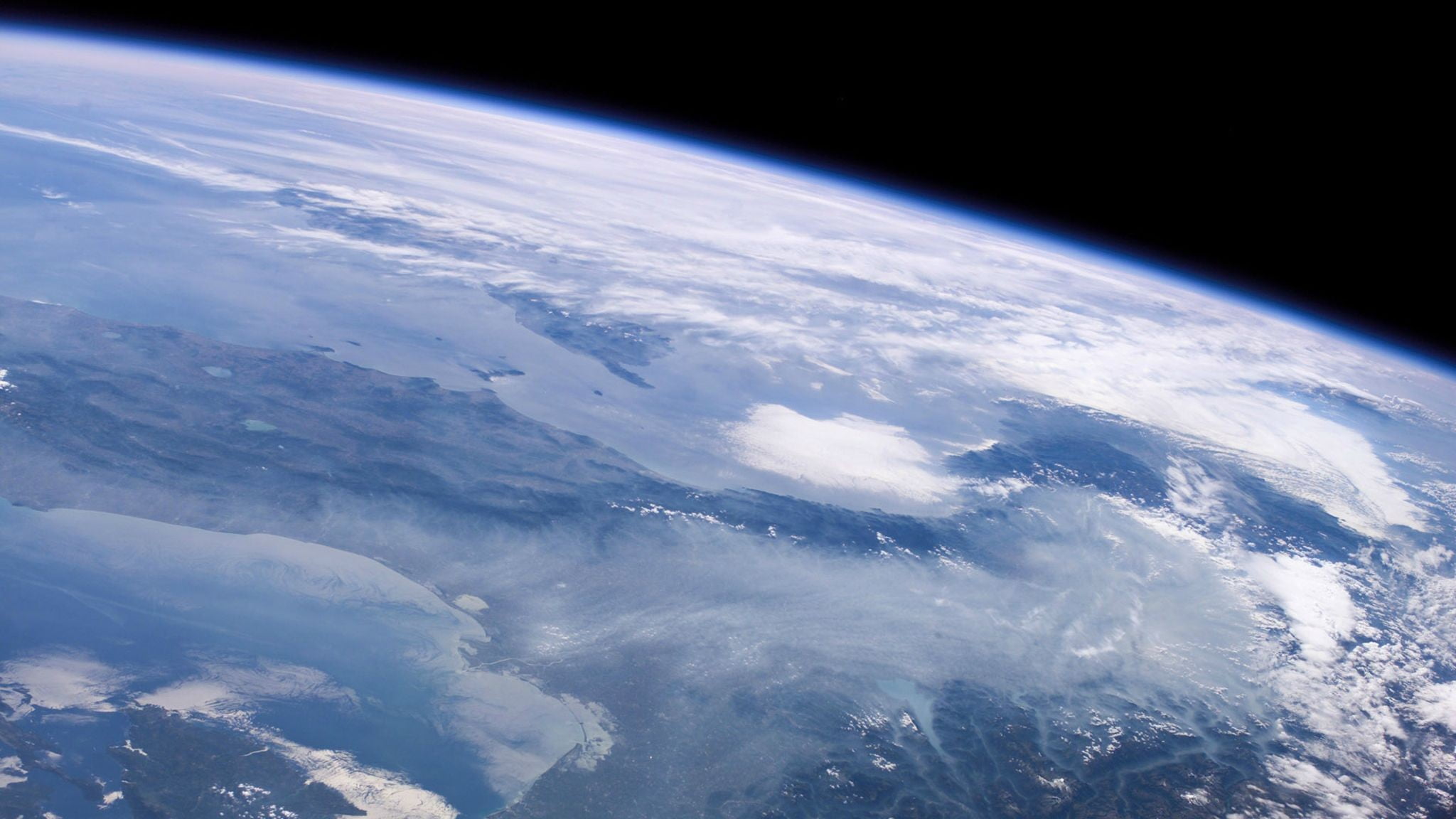 2048x1152 View of earth on outer space, space, space art, Earth, landscape HD wallpaper