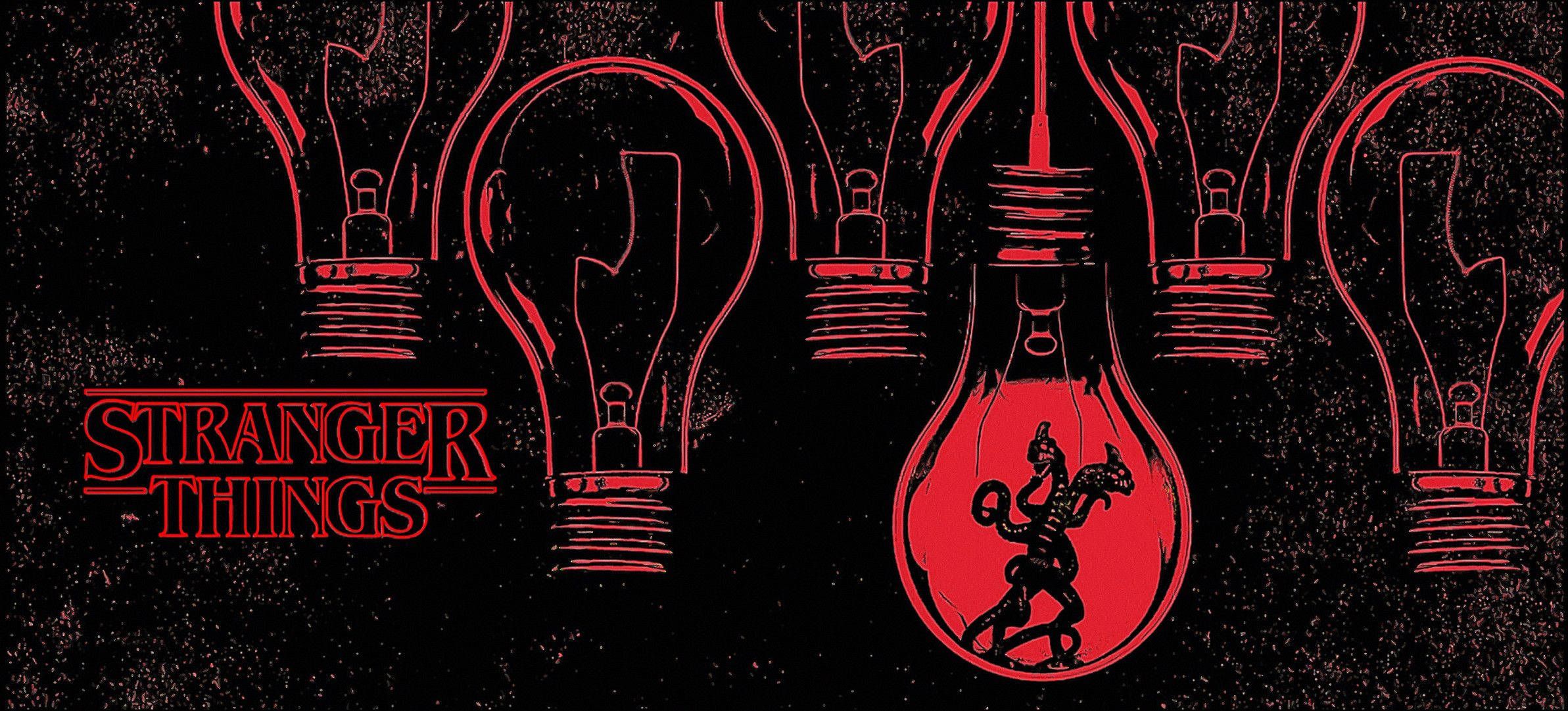 2385x1081 Download Cute Stranger Things Light Bulbs Wallpaper