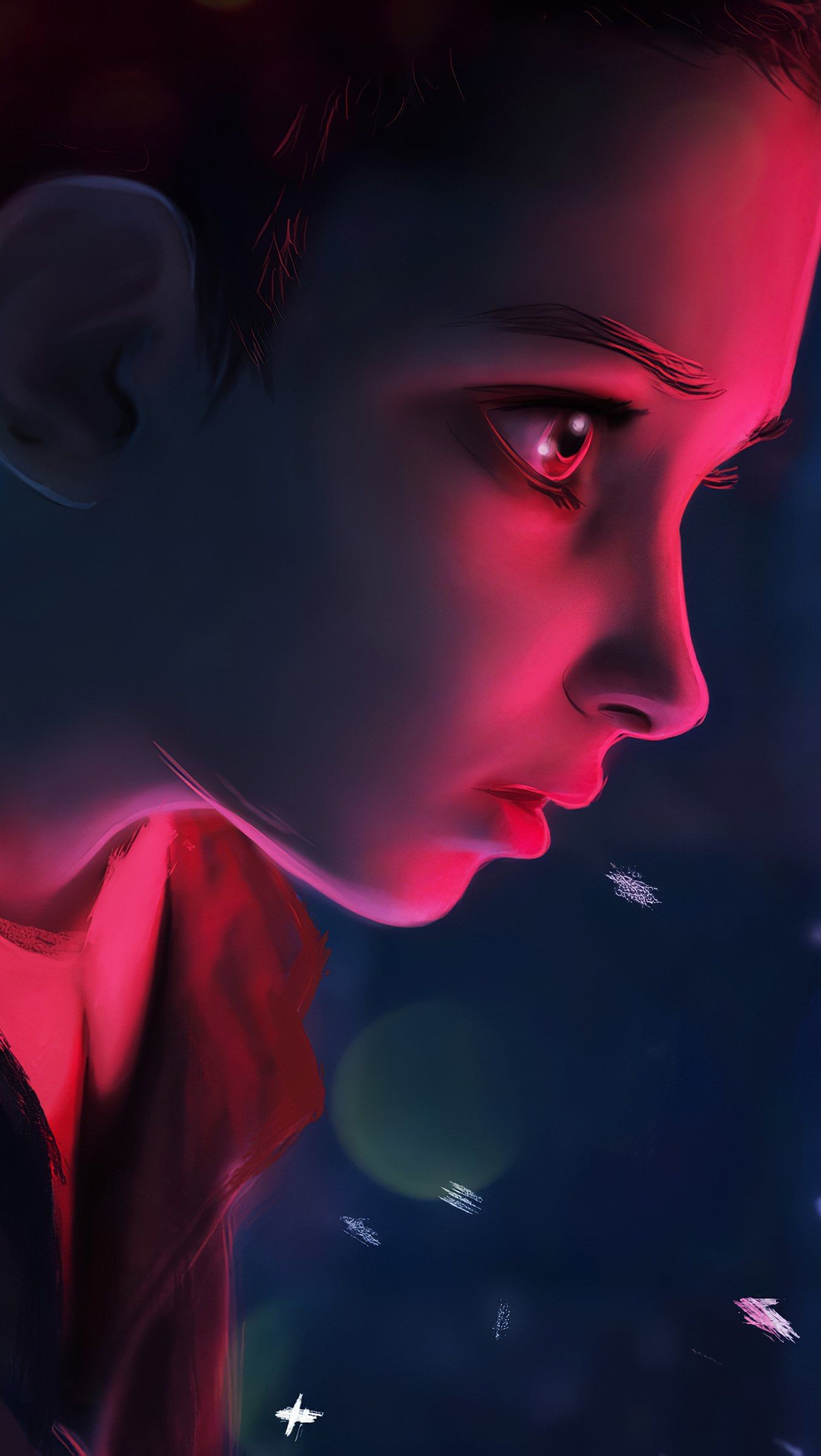 1350x2394 Eleven from Stranger things looking at a light Wallpaper 4K for iPhone and Mobile Phone