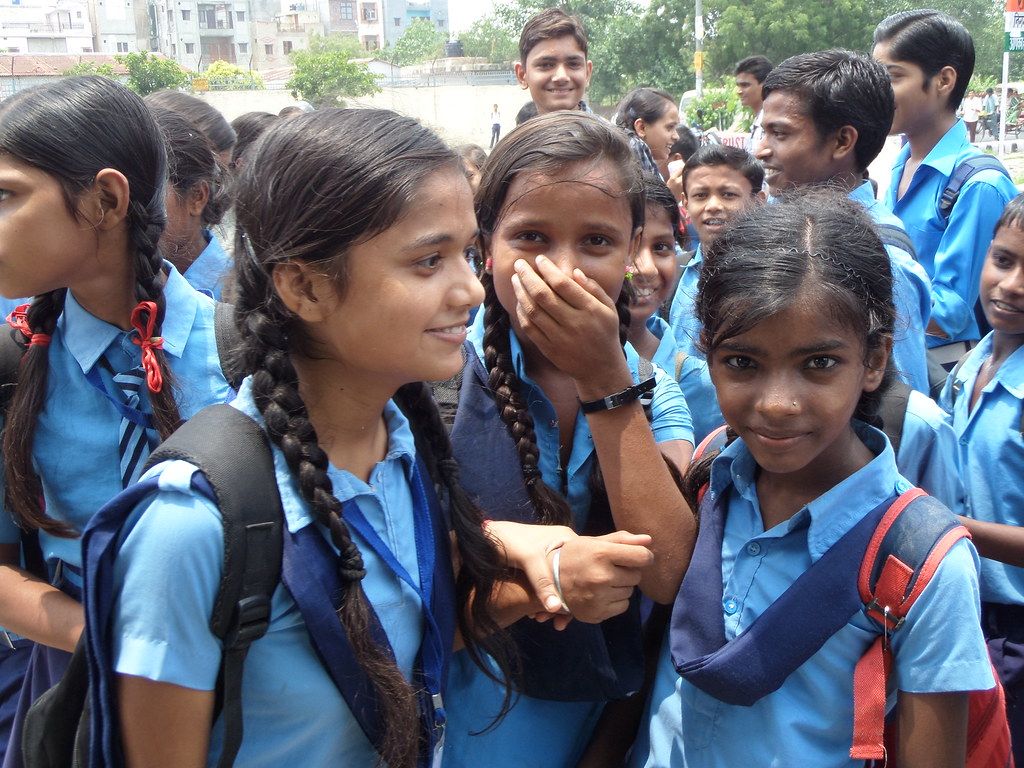 1024x768 Indian School Girls. Crowds gathered to get a closer look a