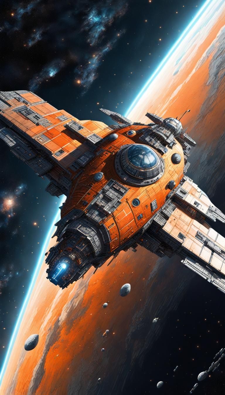 768x1344 Space Opera -Fi Spaceship in Outer Space, Splash Art