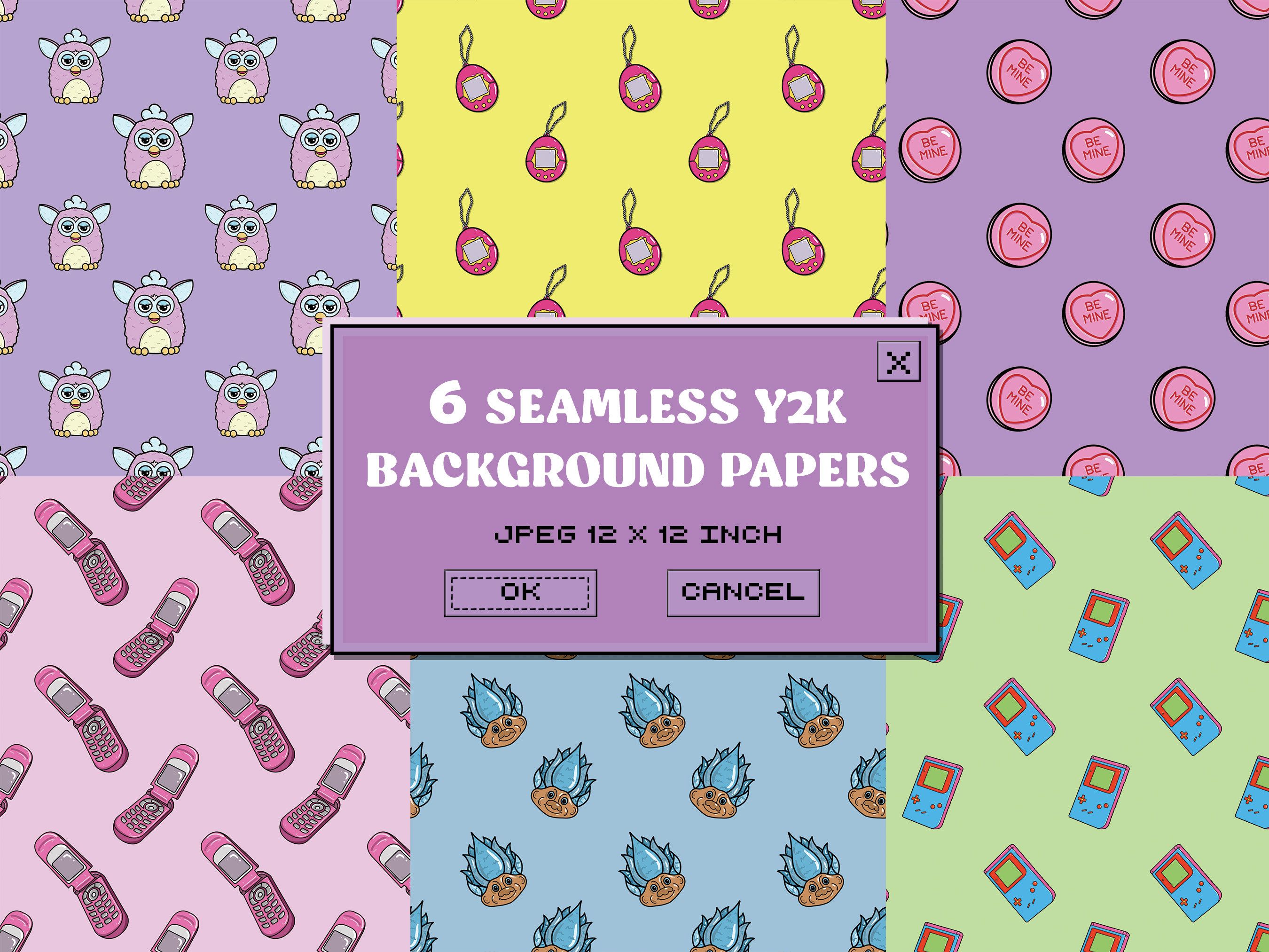 2700x2025 Y2K Digital Paper Pack, CUTE Y2K RETRO 6 Seamless Repeat Pattern Pages, Y2K 90s Cute Background, Set of 8 Papers, Tamagotchi, Furby, Trollz