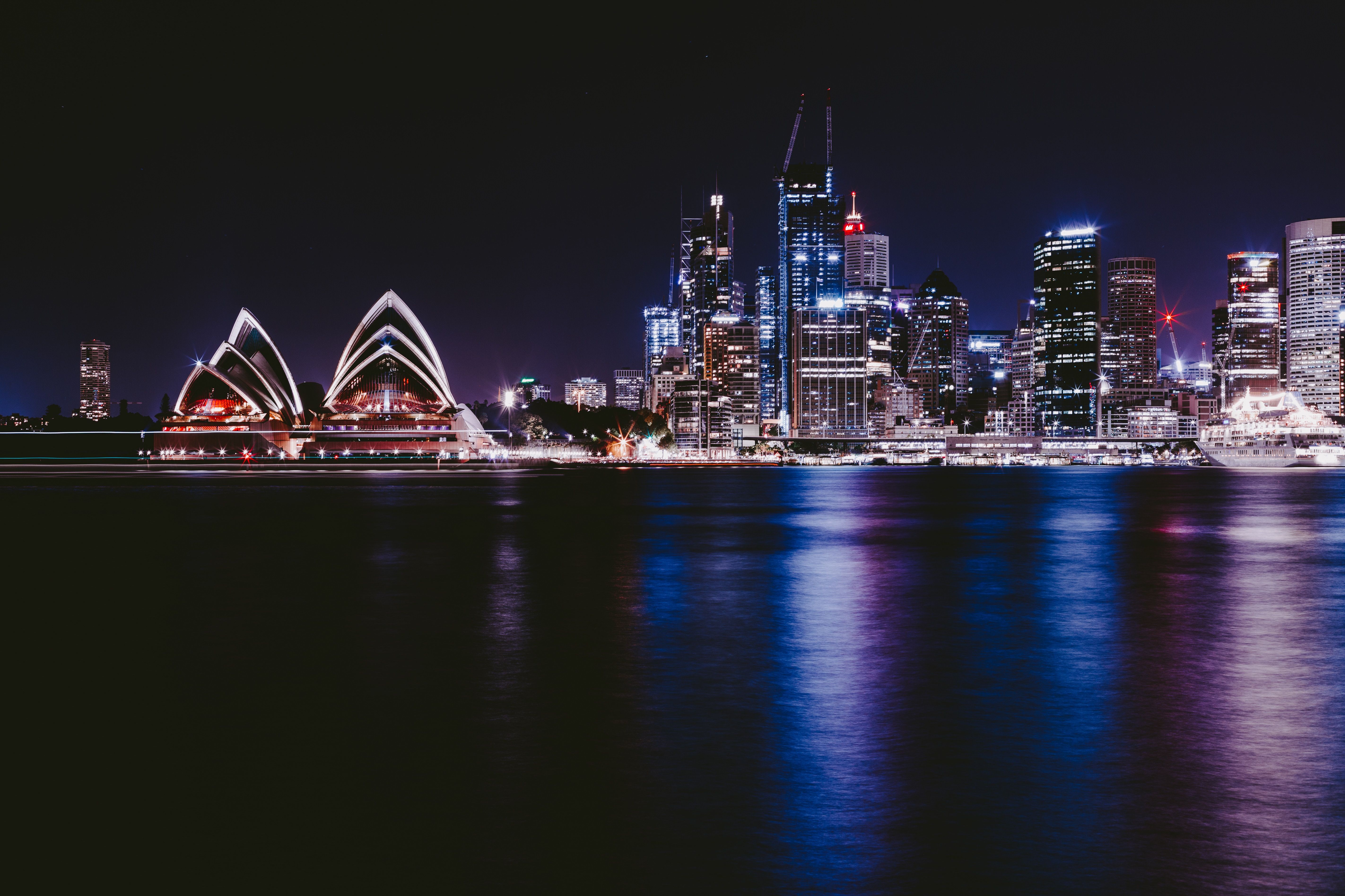 5689x3793 Sydney Skyline at Night: Iconic Opera House in Stunning 4K Ultra HD