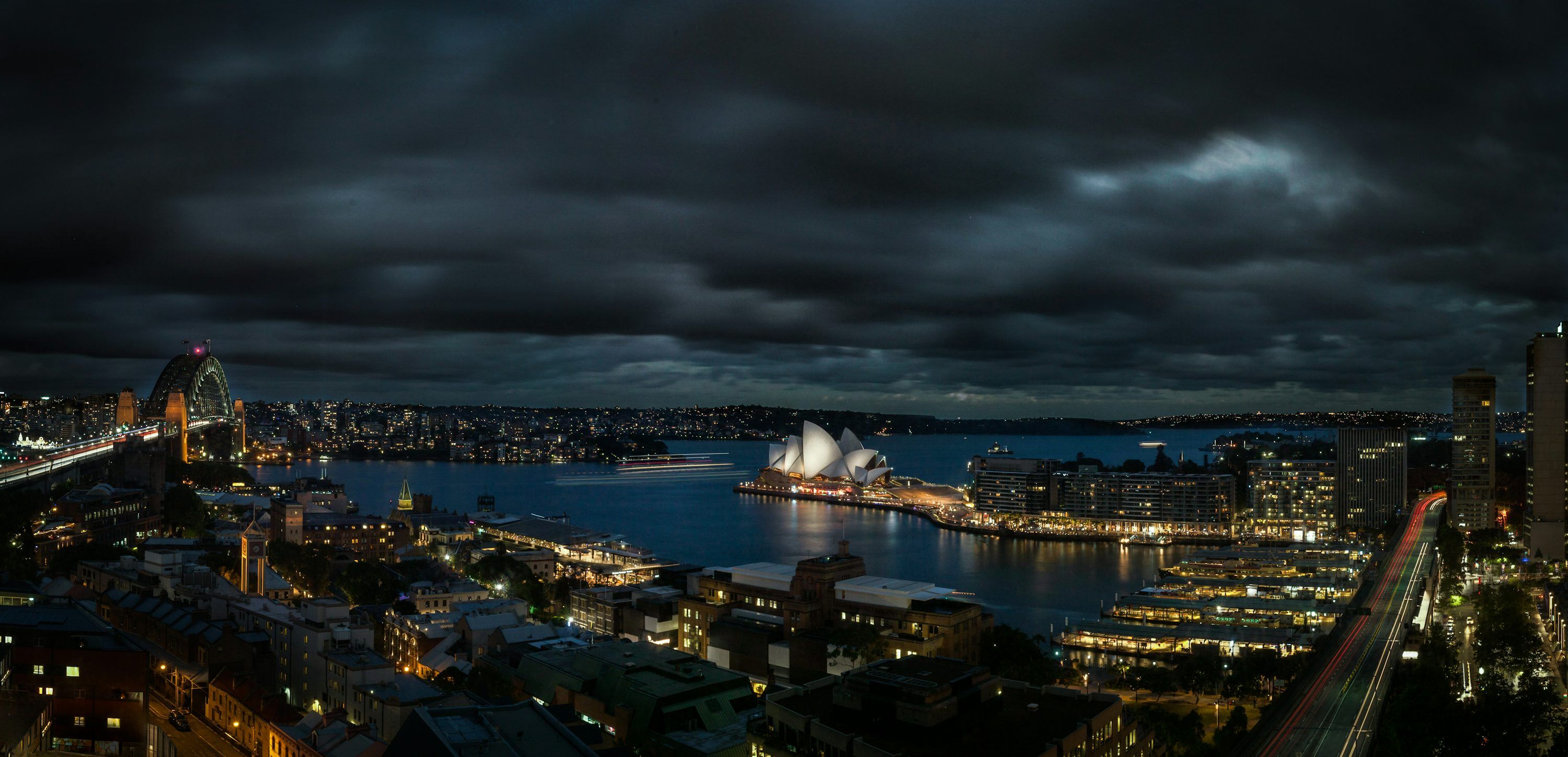 3000x1449 Sydney Opera House and Harbor Bridge digital wallpaper