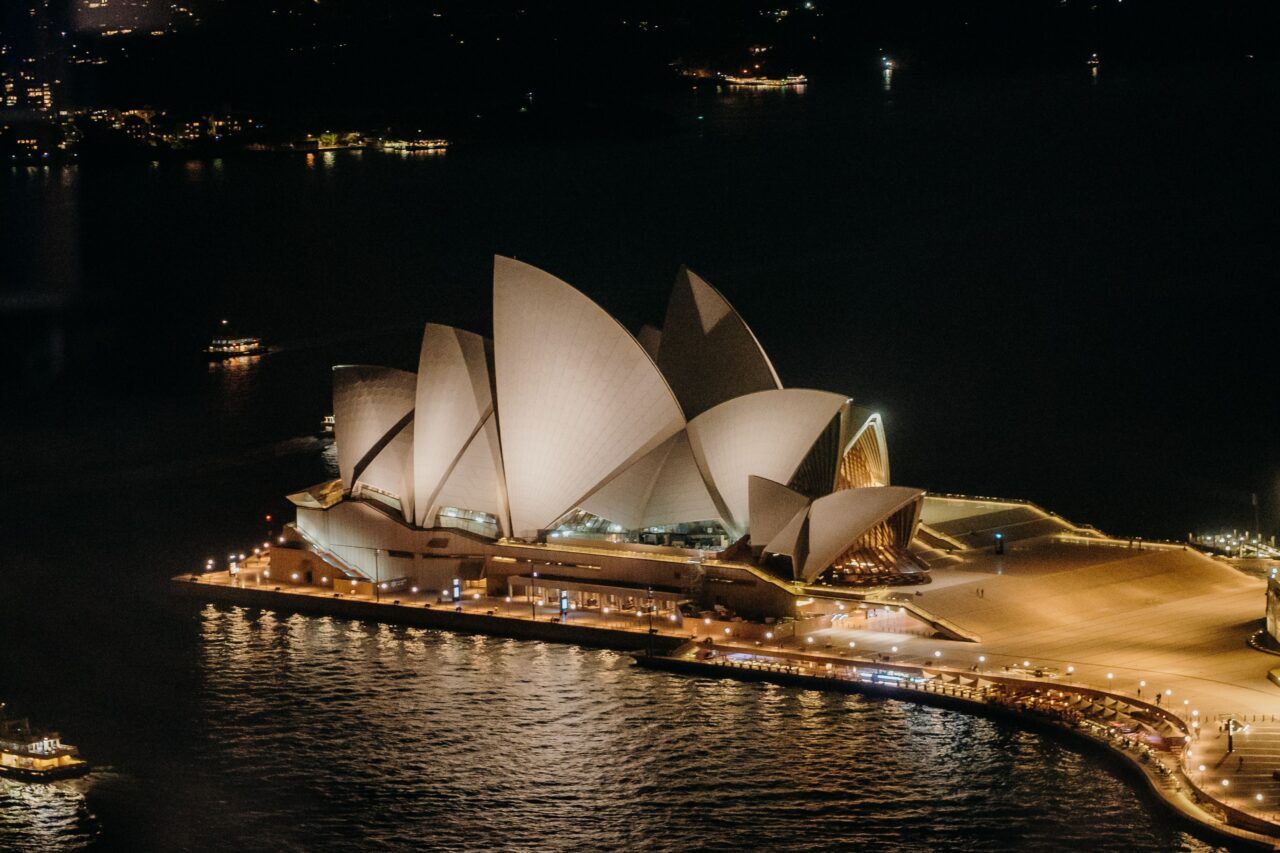 1280x853 Aerial view of the beautiful Sydney Opera House illuminated at night