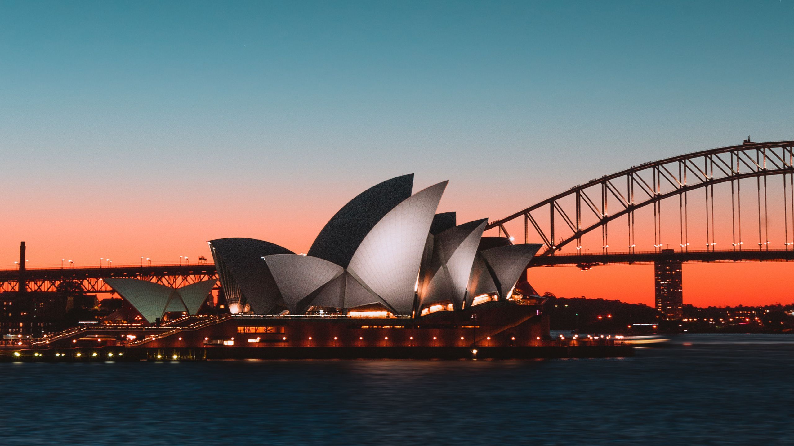 2560x1440 Download wallpaper 2560x1440 sydney opera house, night city, harbor, bridge, sydney, australia widescreen 16:9 HD background