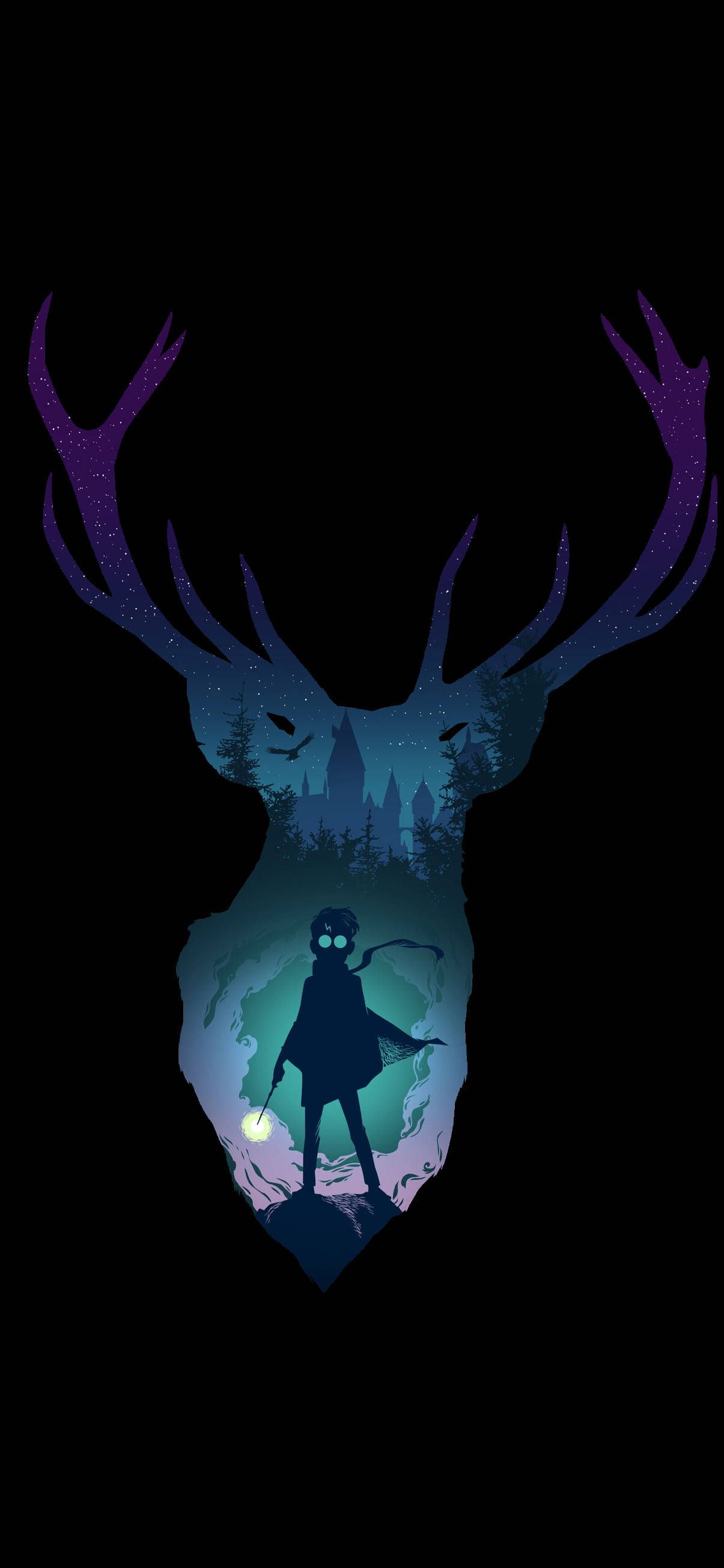 1205x2609 Download Aesthetic Harry Potter Galaxy Stag Wallpaper