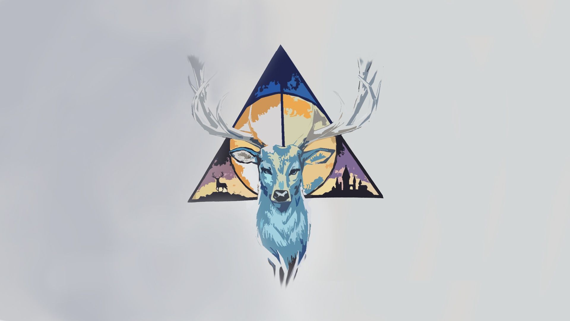 1920x1080 Wallpaper minimalism, deer, Harry Potter, triangle, The deathly Hallows for mobile and desktop, section минимализм, resolution 1920x1080