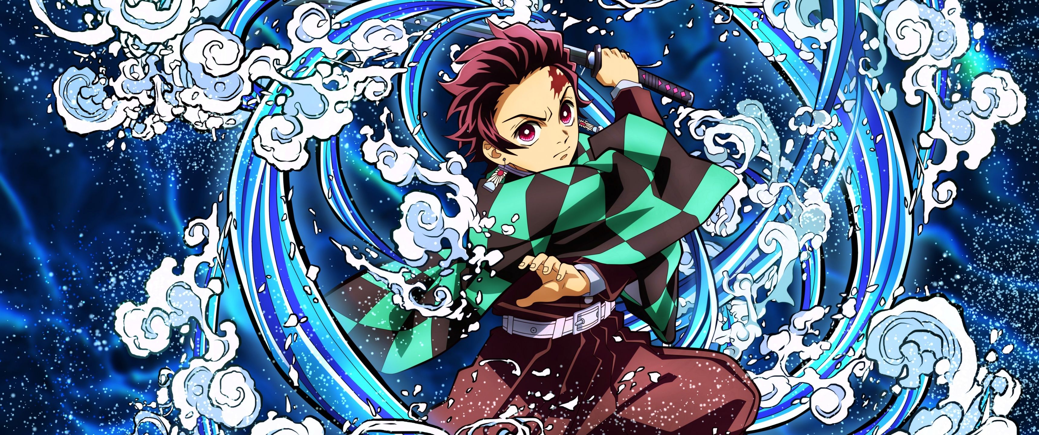 3440x1440 Demon Slayer Tanjiro Kamado Water Breathing 5K Wallpaper