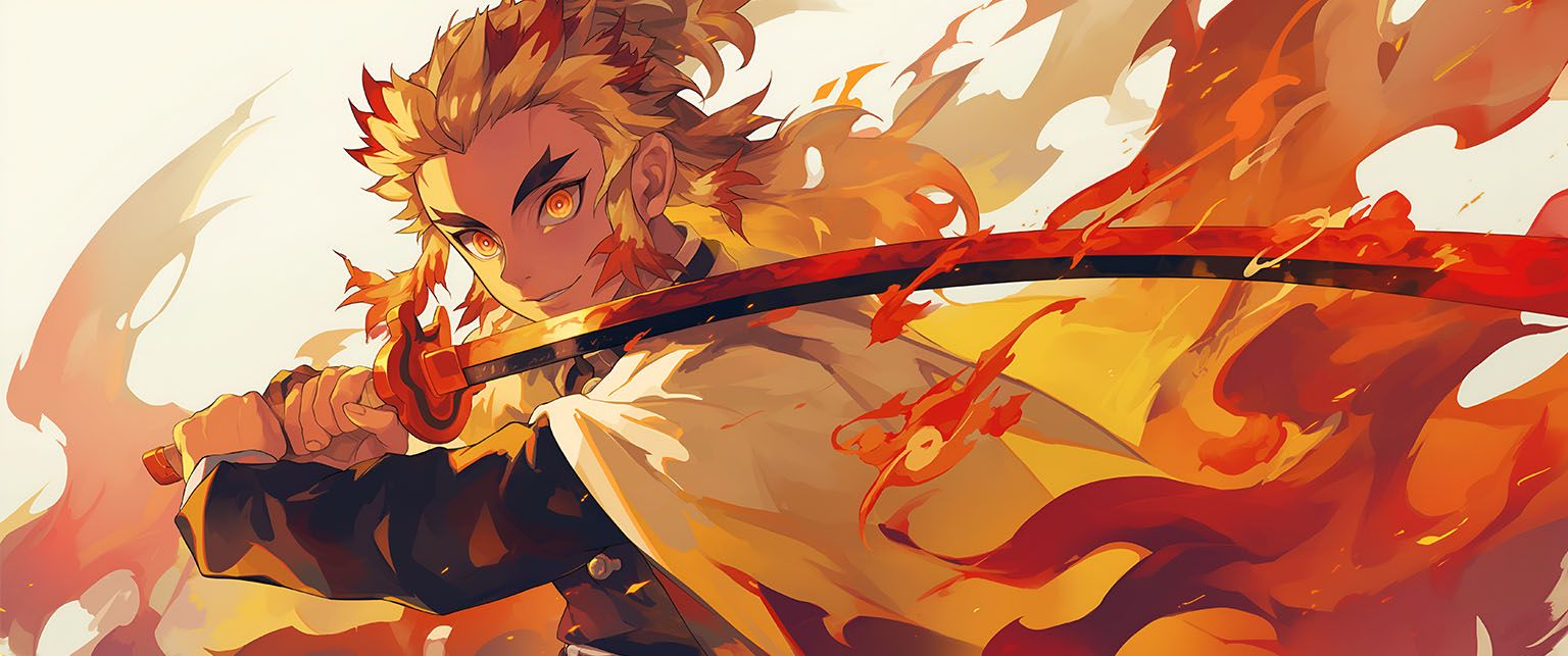 1536x643 Rengoku Demon Slayer Fire Sword Ultrawide Wallpaper