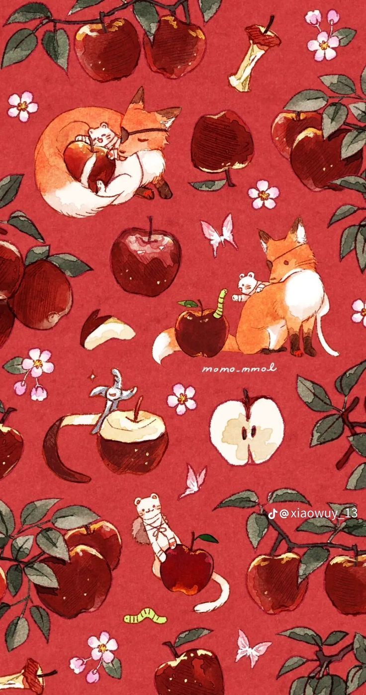 736x1396 Kitsune fruit wallpaper. Fox illustration wallpaper, Mxtx wallpaper phone, Cute wallpaper