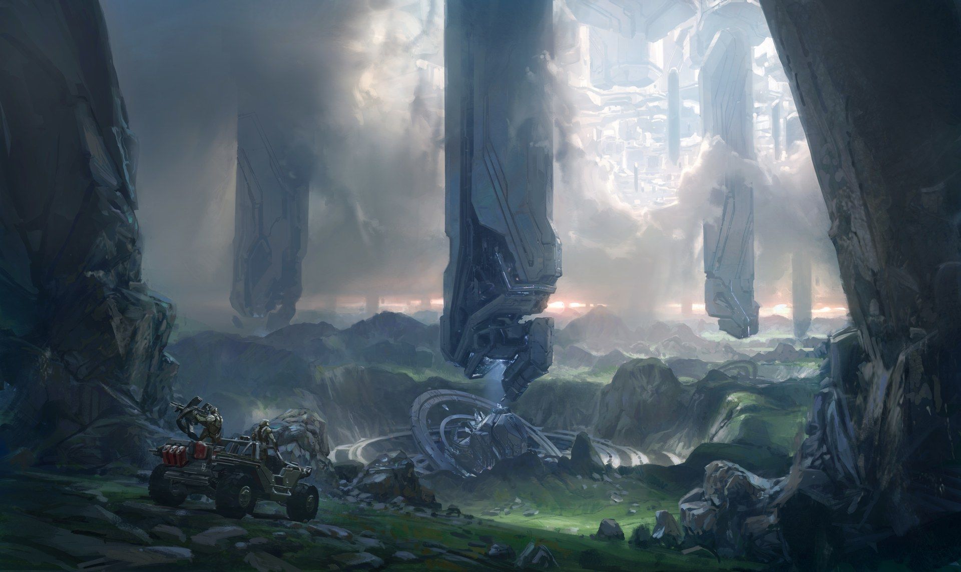 1920x1143 halo, Concept, Art, Sci fi, Warriors, Futuristic, Vehicles, Weaons, Landscapes Wallpaper HD / Desktop and Mobile Background