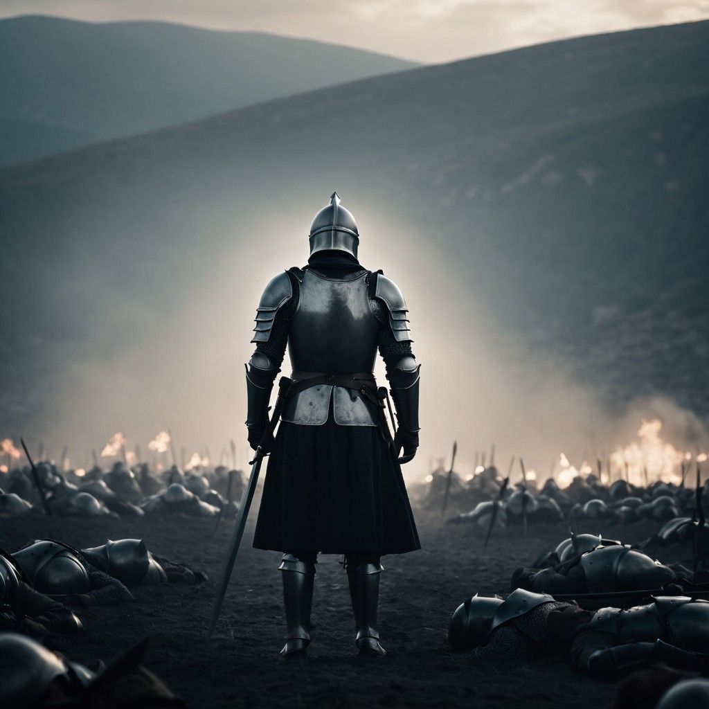 1024x1024 Lone Knight Among Fallen Soldiers. Stable Diffusion Online