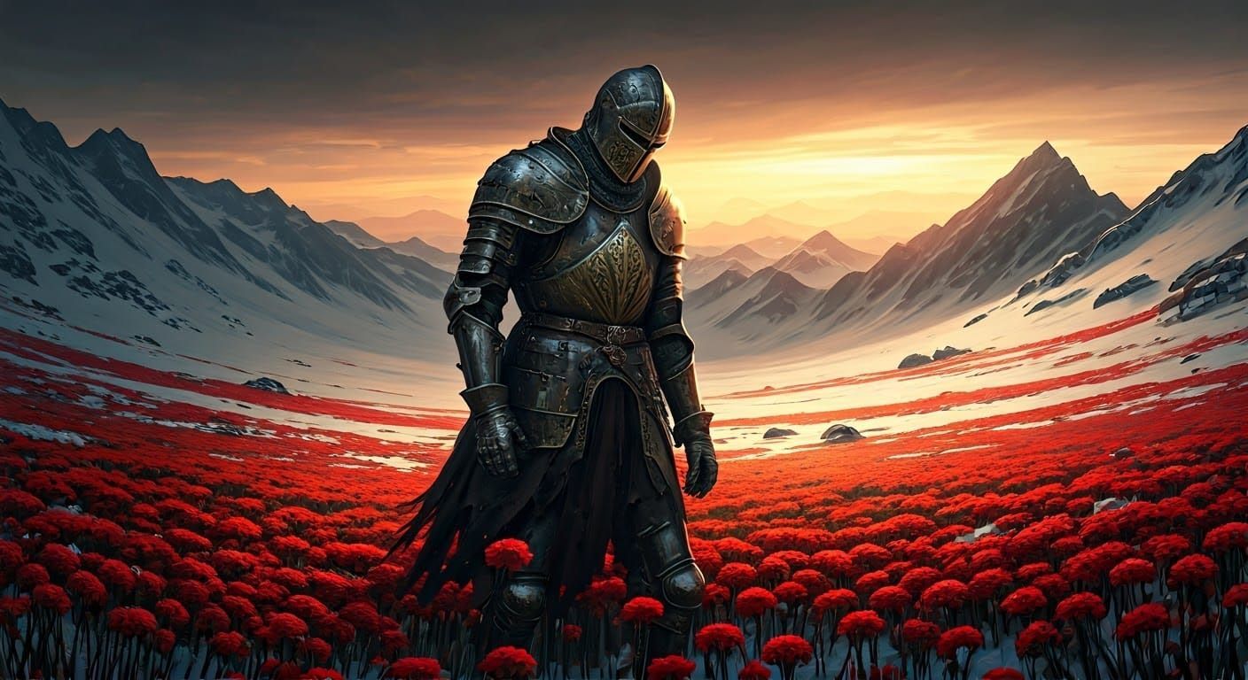 1408x768 A knight's sorrow Knight in a Bleak Landscape