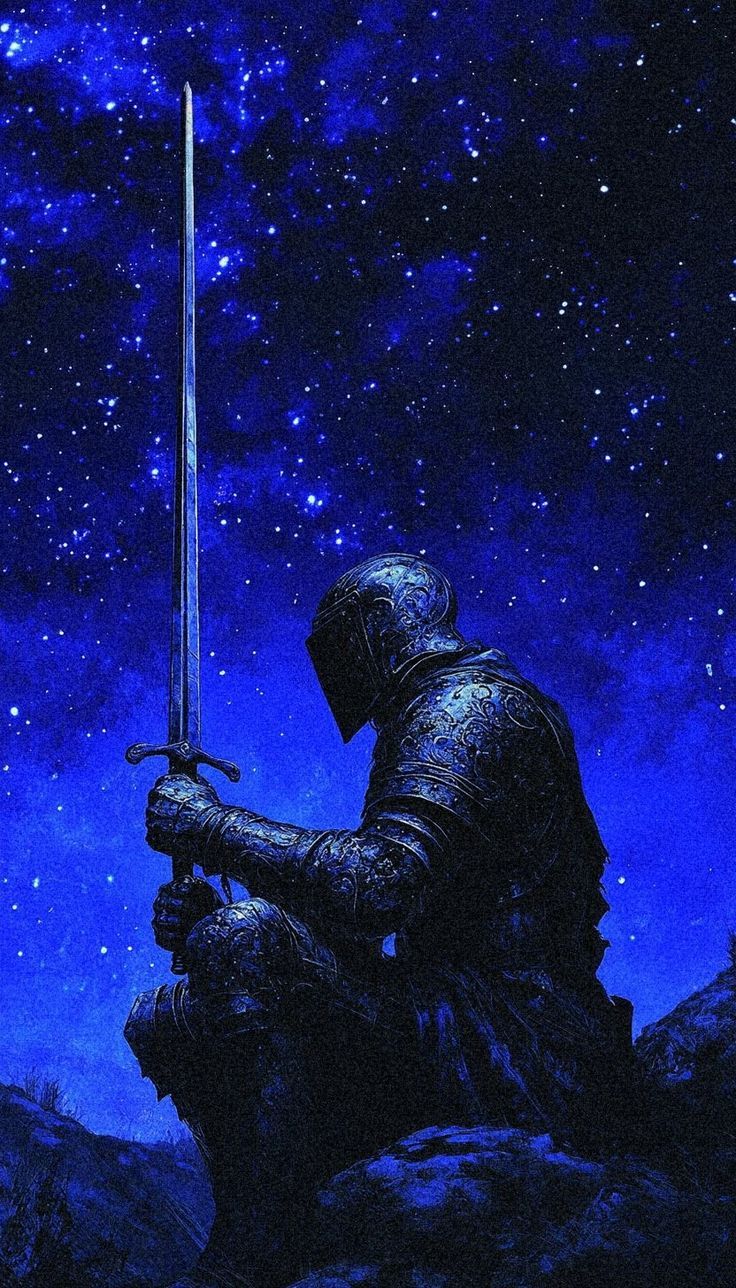 736x1288 Lone knight wallpaper. Knight blue aesthetic, Blue knight pfp, Knight art