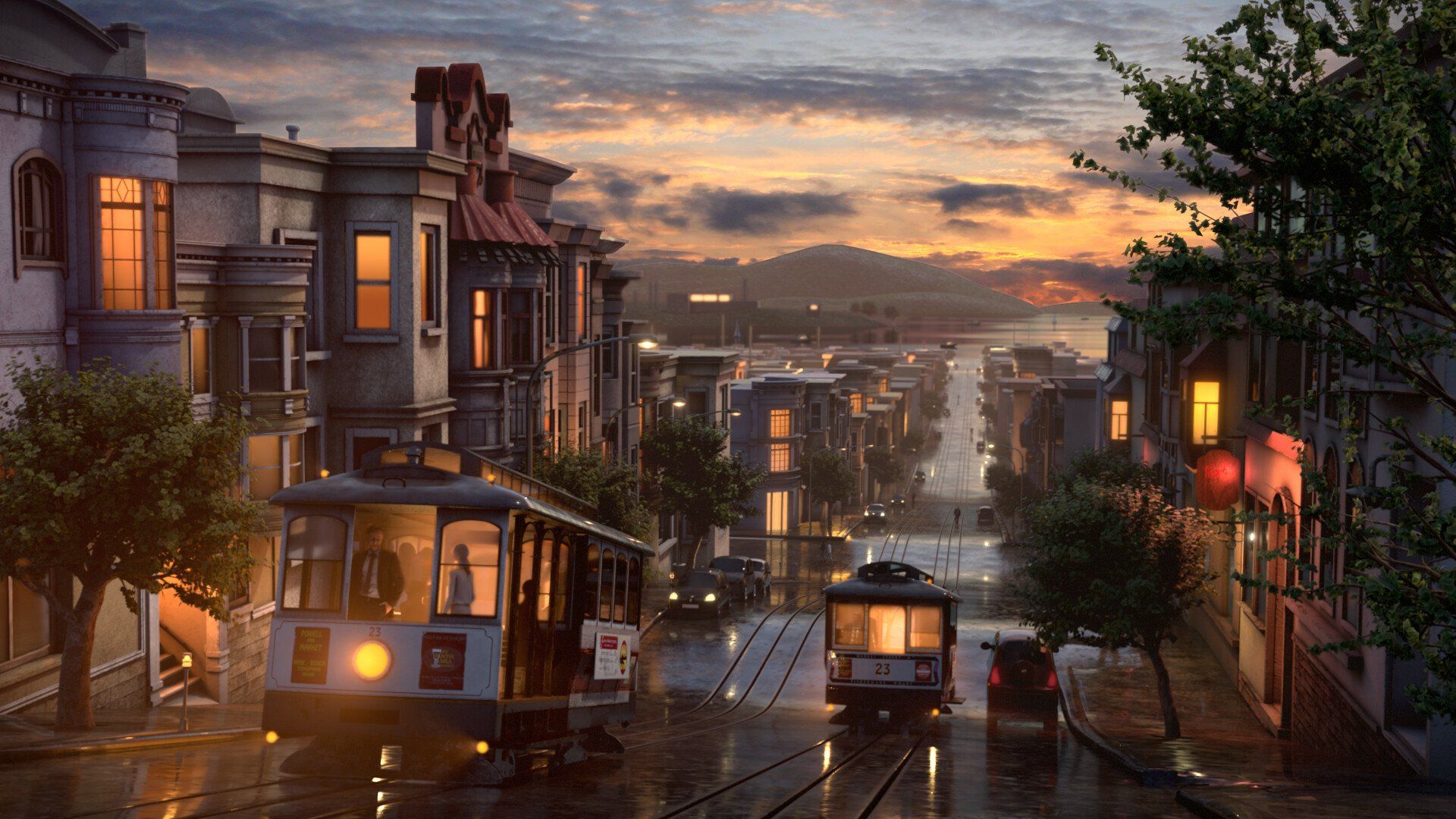 1920x1080 Download Tram Artistic City HD Wallpaper