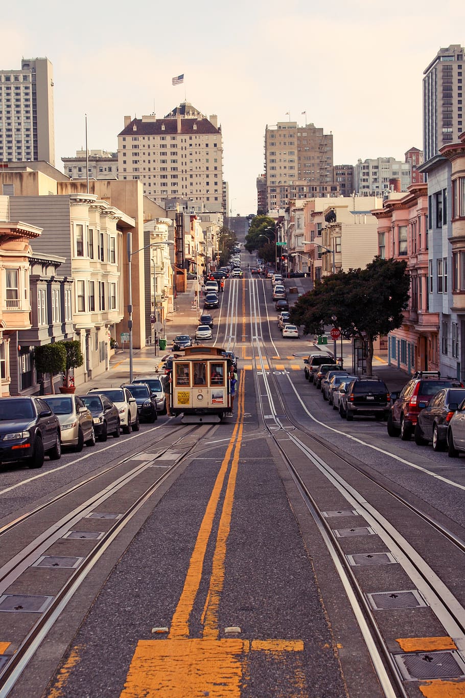 910x1365 HD wallpaper: san francisco, cityscape, downtown, landmark, tram, building exterior