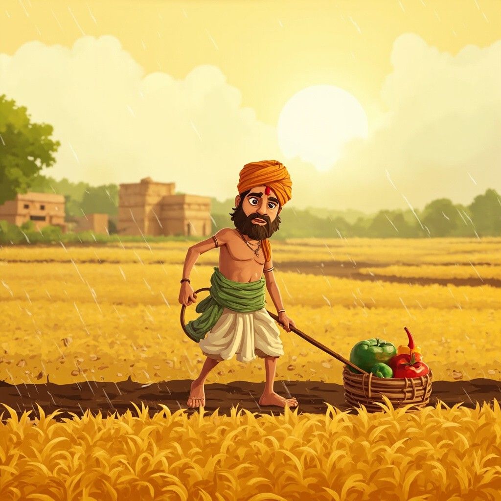 1024x1024 Hardworking Indian Farmer Ramu 2D Cartoon Animation Scenes