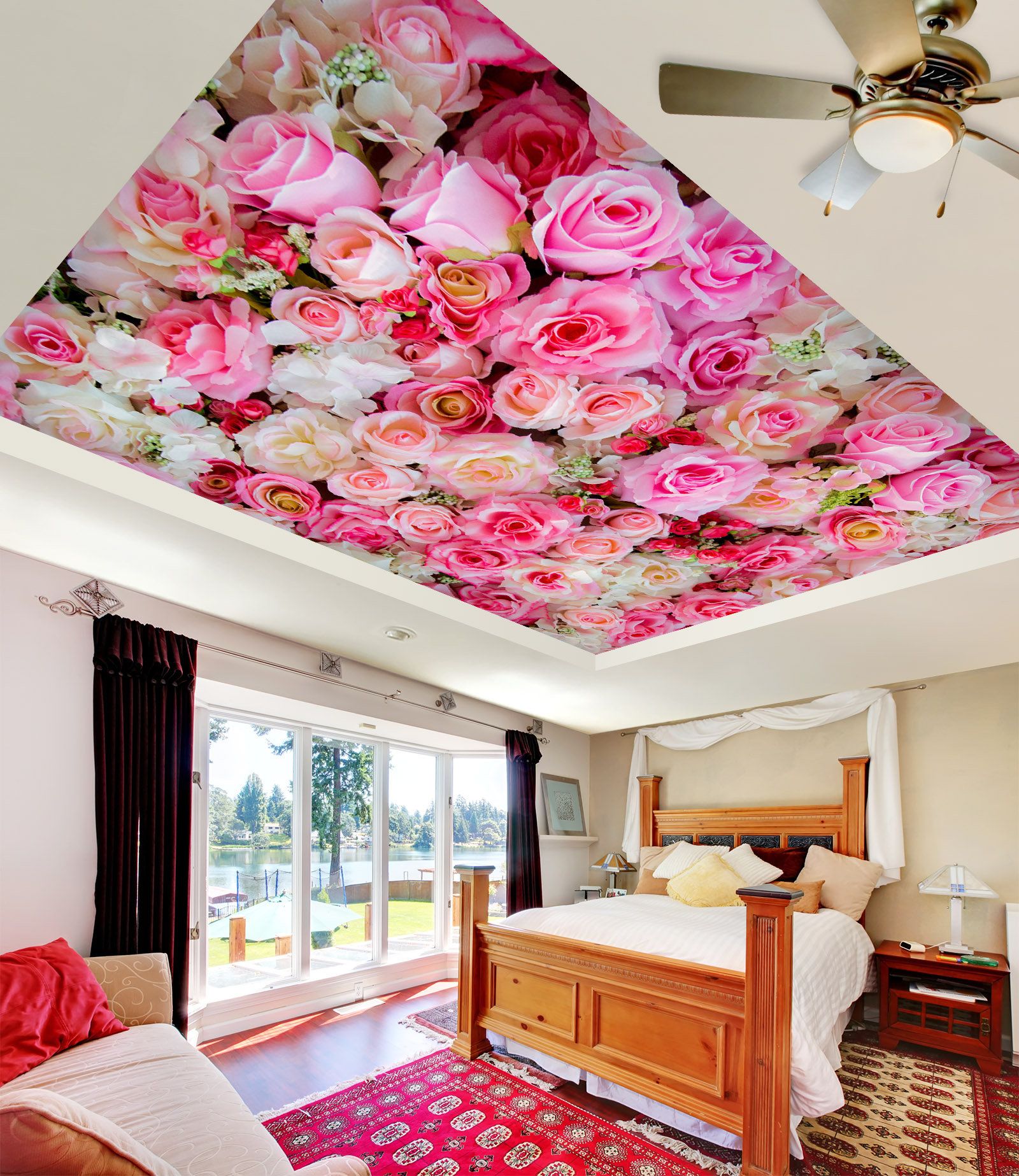 1600x1847 3D Sweet Pink Flowers CA2892 Ceiling Wallpaper Removable Self Adhesive Wallpaper Large Peel & Stick Wallpaper Mural AJ WALLPAPERS