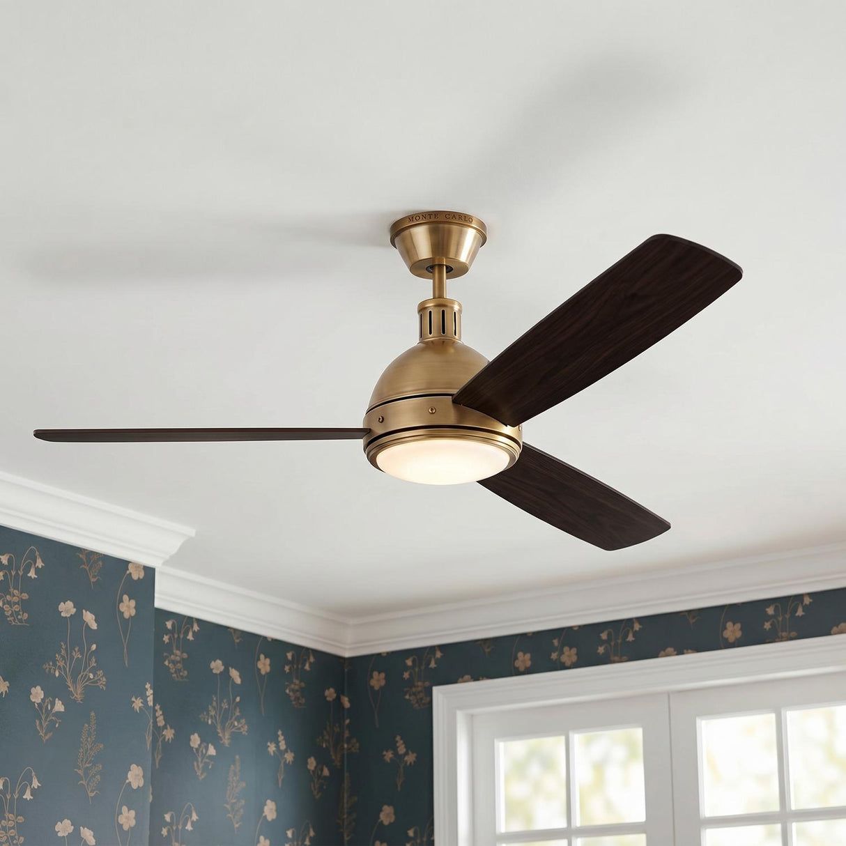 1214x1214 Brant LED Ceiling Fan Antique Brass and Mahogany