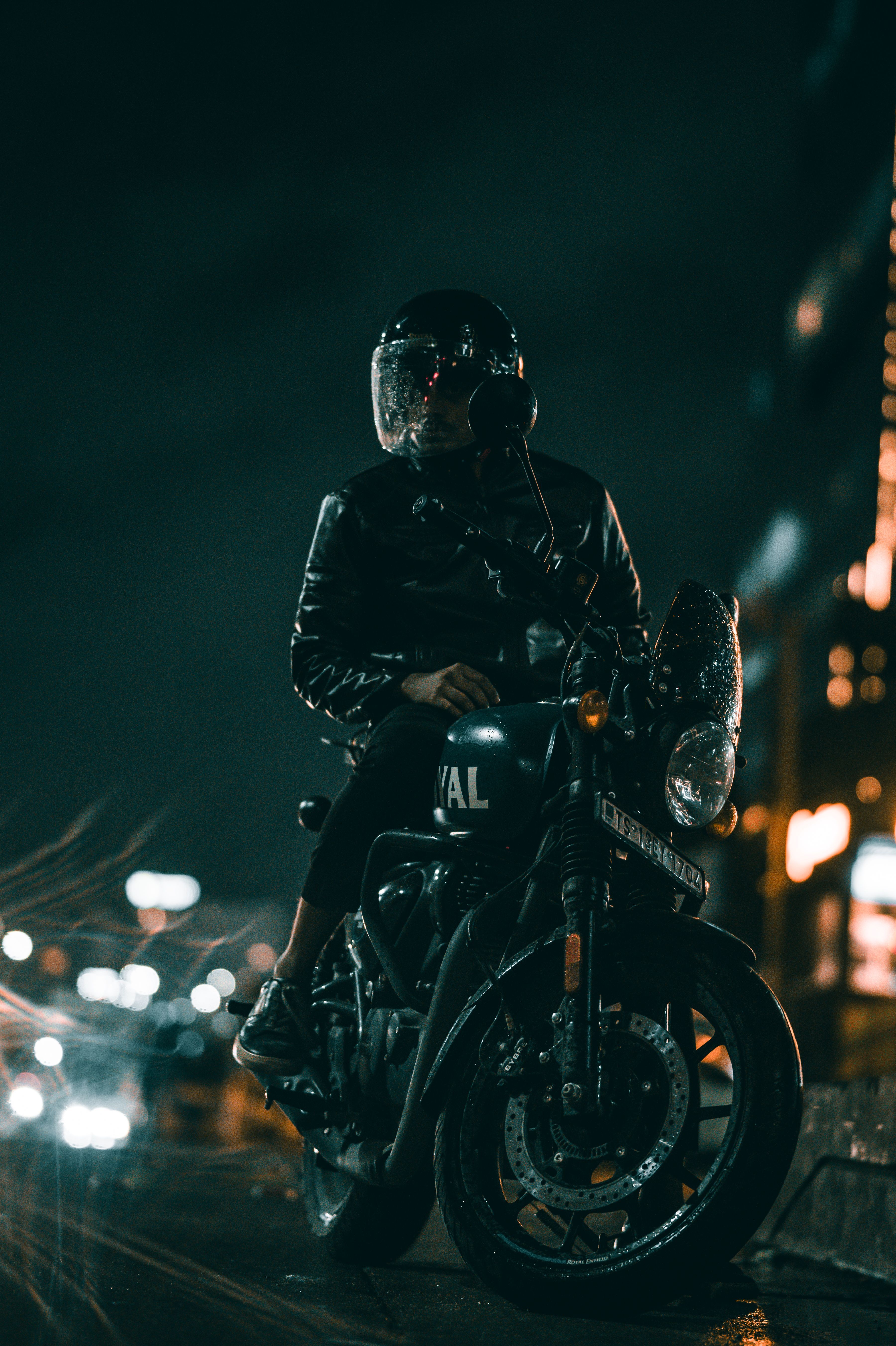 3600x5408 Man on a Motorcycle in City at Night · Free