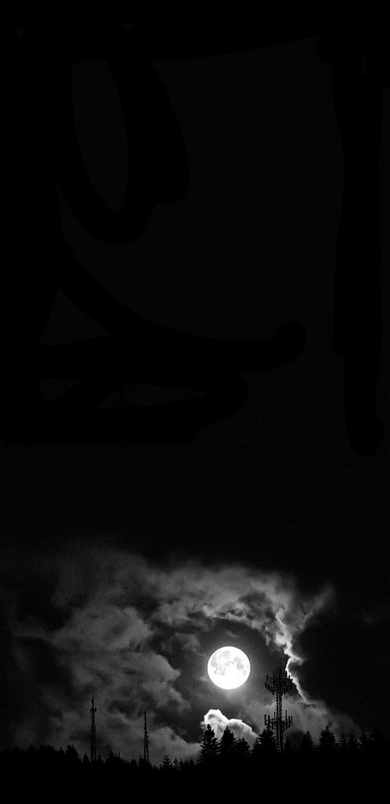 800x1646 Amoled moon, forest, night, HD phone wallpaper