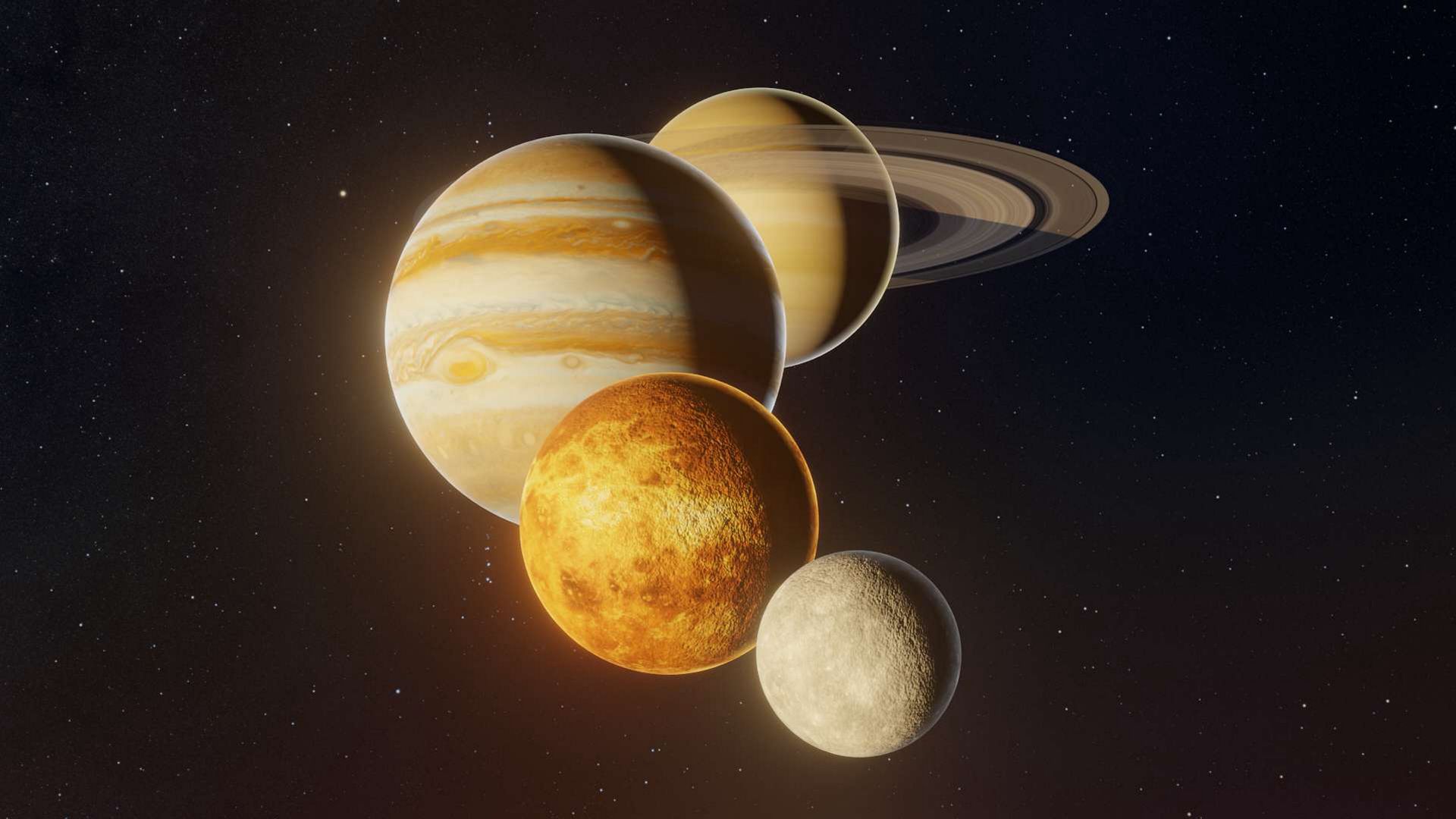 1920x1080 Saturn, Jupiter, Venus, and Mercury