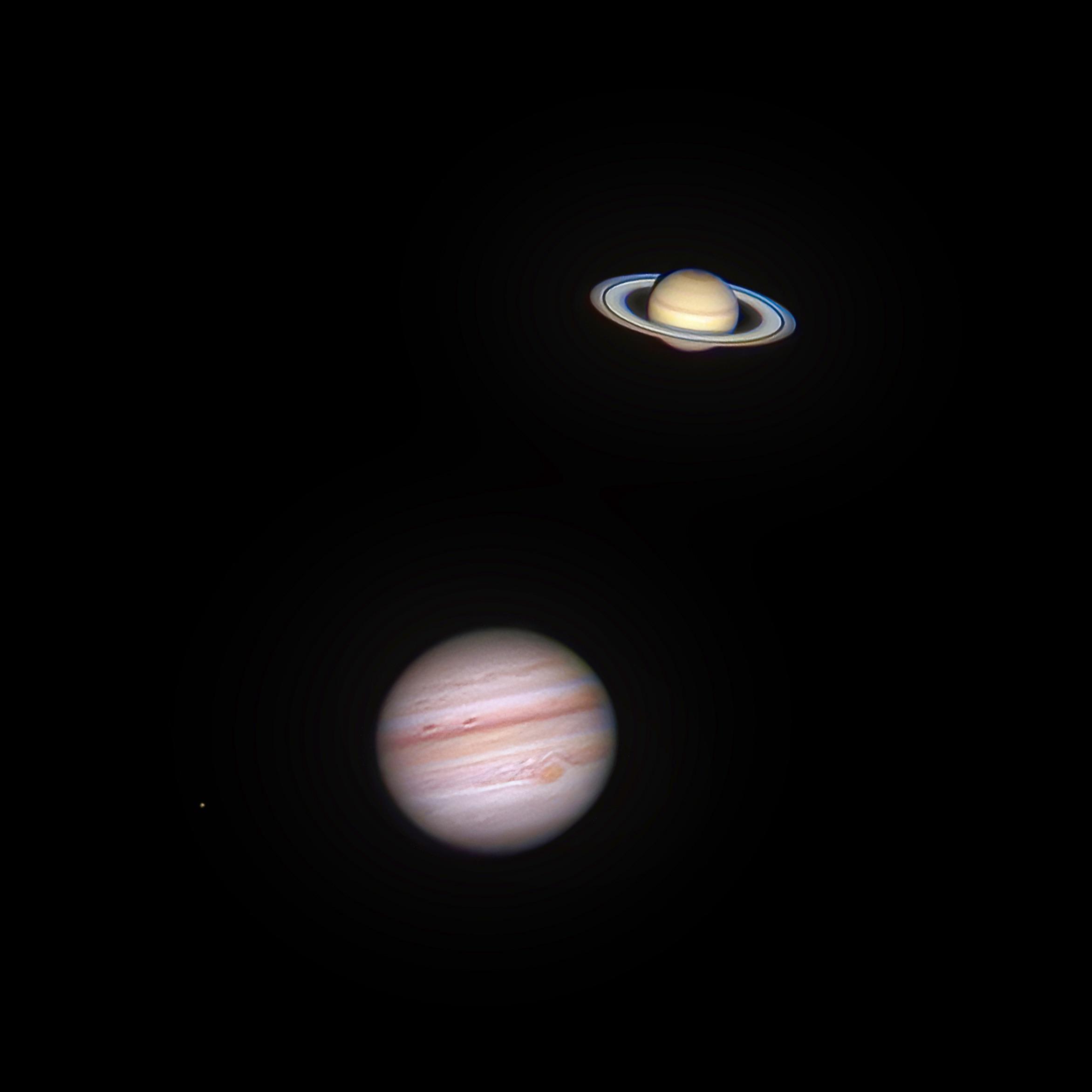 2344x2344 I recently moved to Arizona from California to take better picture of space. These are the first photo I took, my clearest ever shots of Jupiter and Saturn. [OC]