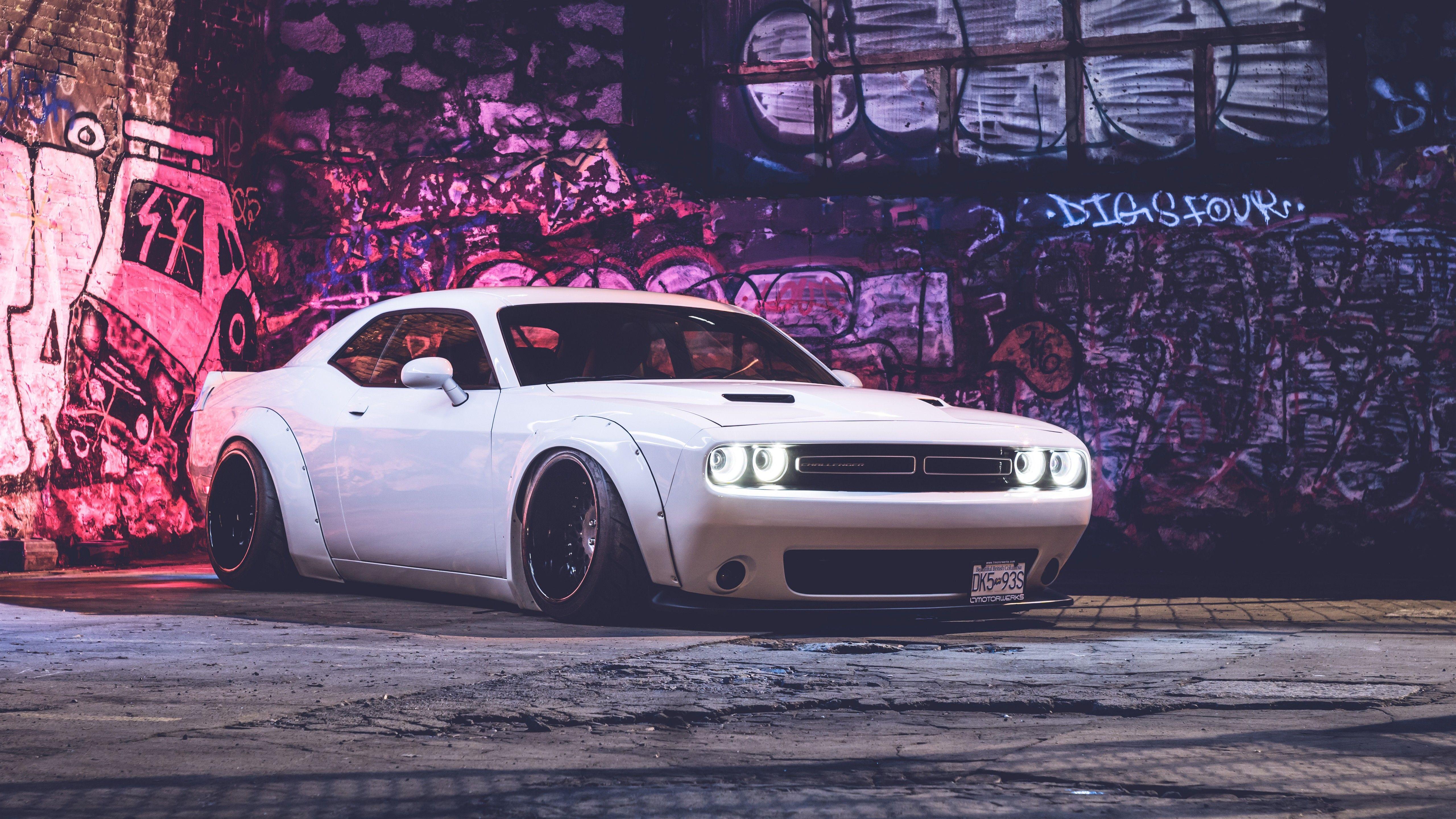 5120x2880 Dodge Challenger White 4K Wallpaper