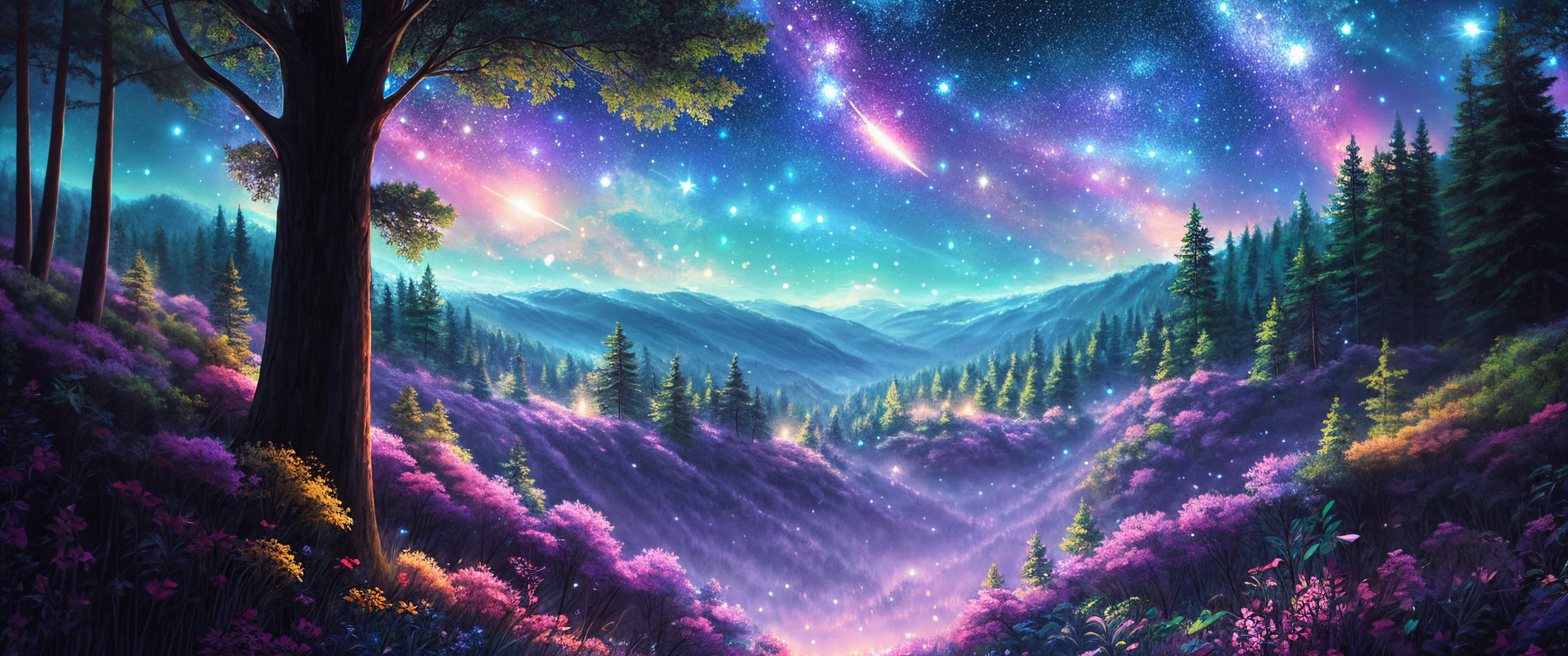 5160x2160 Rainbow Forest Wallpaper
