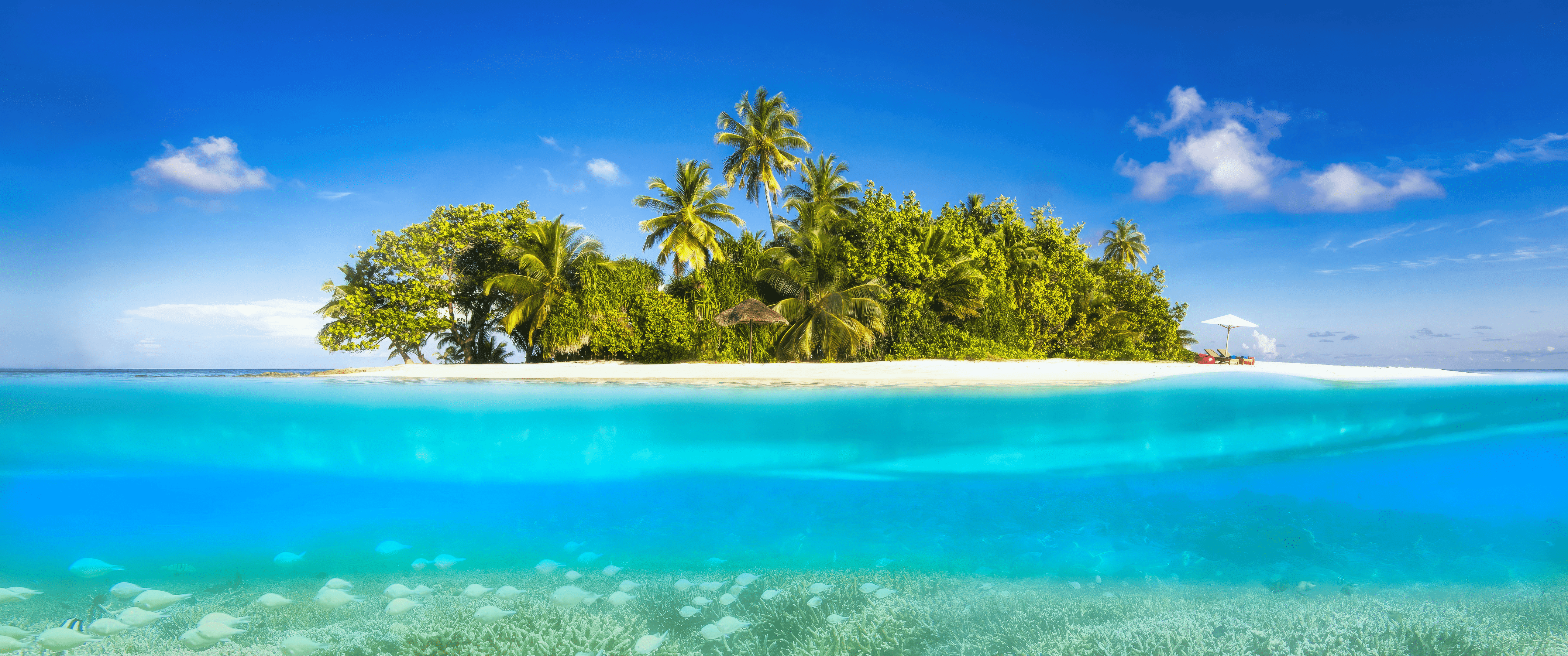 5160x2160 Island, Sea, Beach, Palm Trees, Panorama, Ultrawide (5160x2160) & Mobile Wallpaper