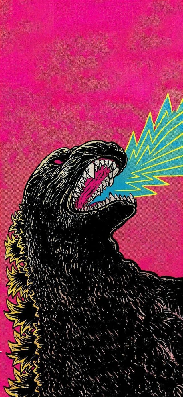 640x1386 The Collection.s pop art poster, Godzilla aesthetic wallpaper, Pink godzilla poster