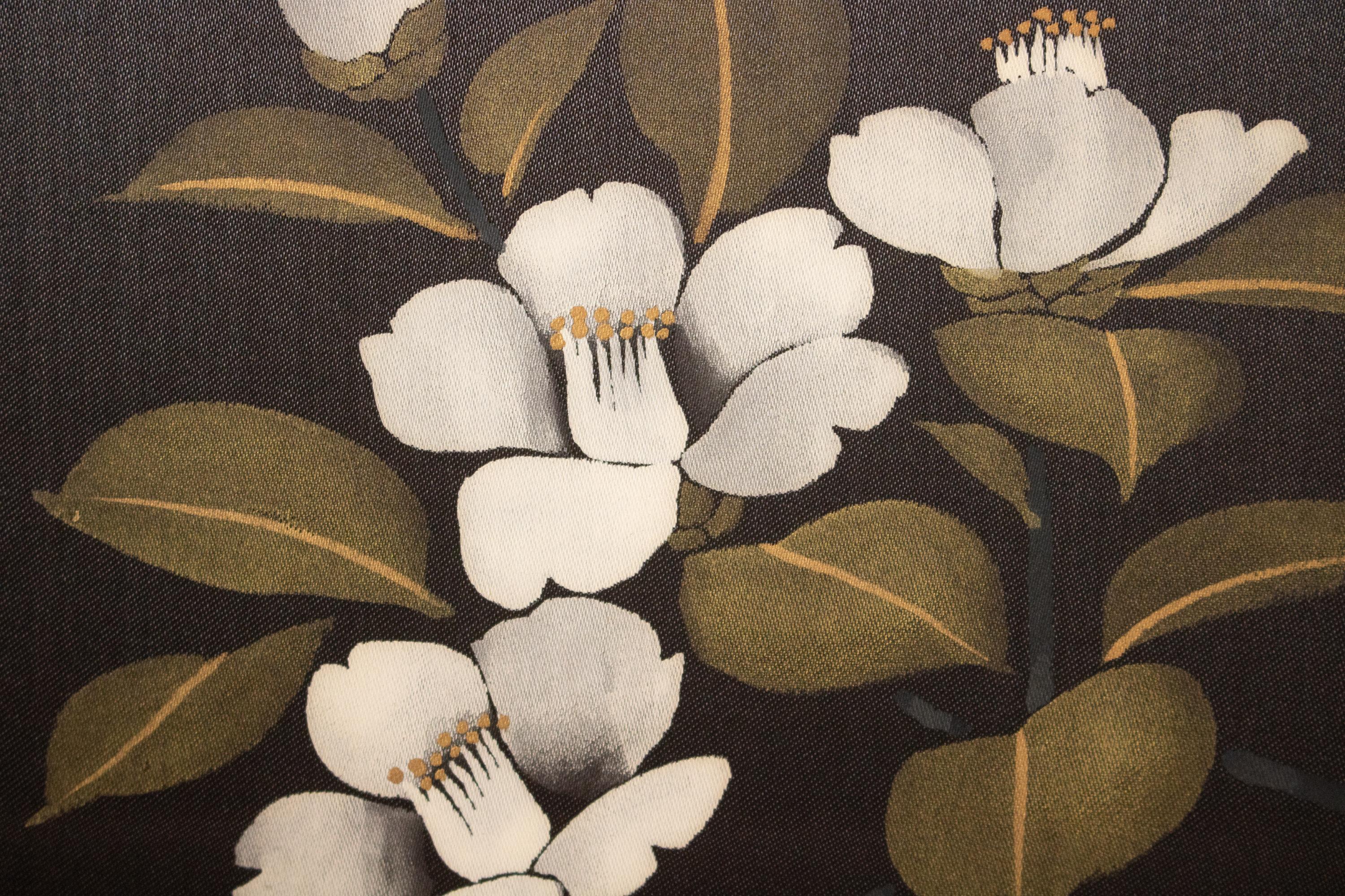 3000x2000 1960s Shōwa Era Japanese Painted Silk Byobu Screen Magnolia