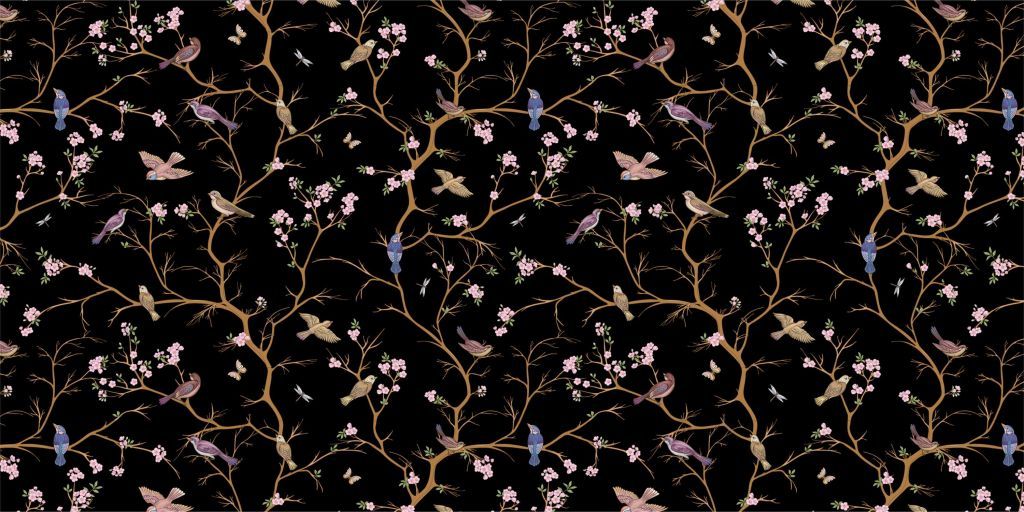 1024x512 Chinoiserie Wallpaper. Elegant Hand Painted Style Murals
